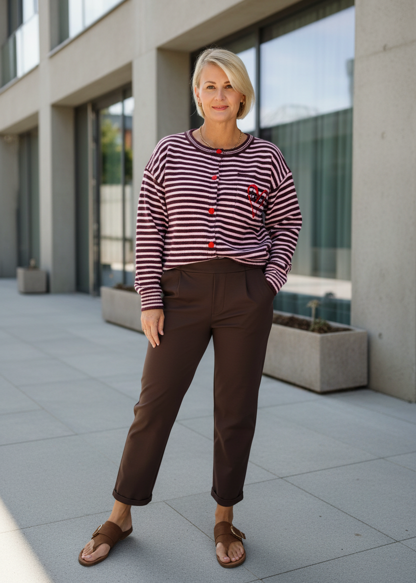 Strickjacke gestreift Dunkelbraun/Rosa (38-42)