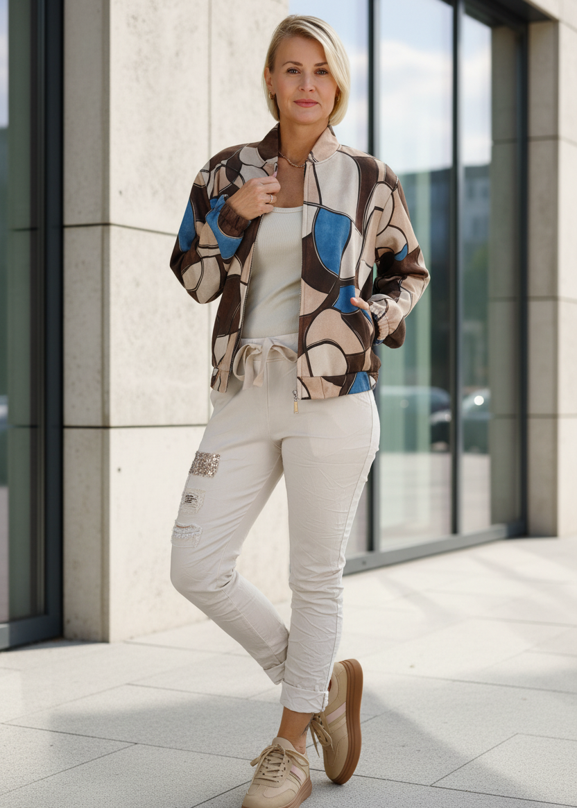 Kurzjacke "Vanessa" schoko/beige/jeansblau (36-42)