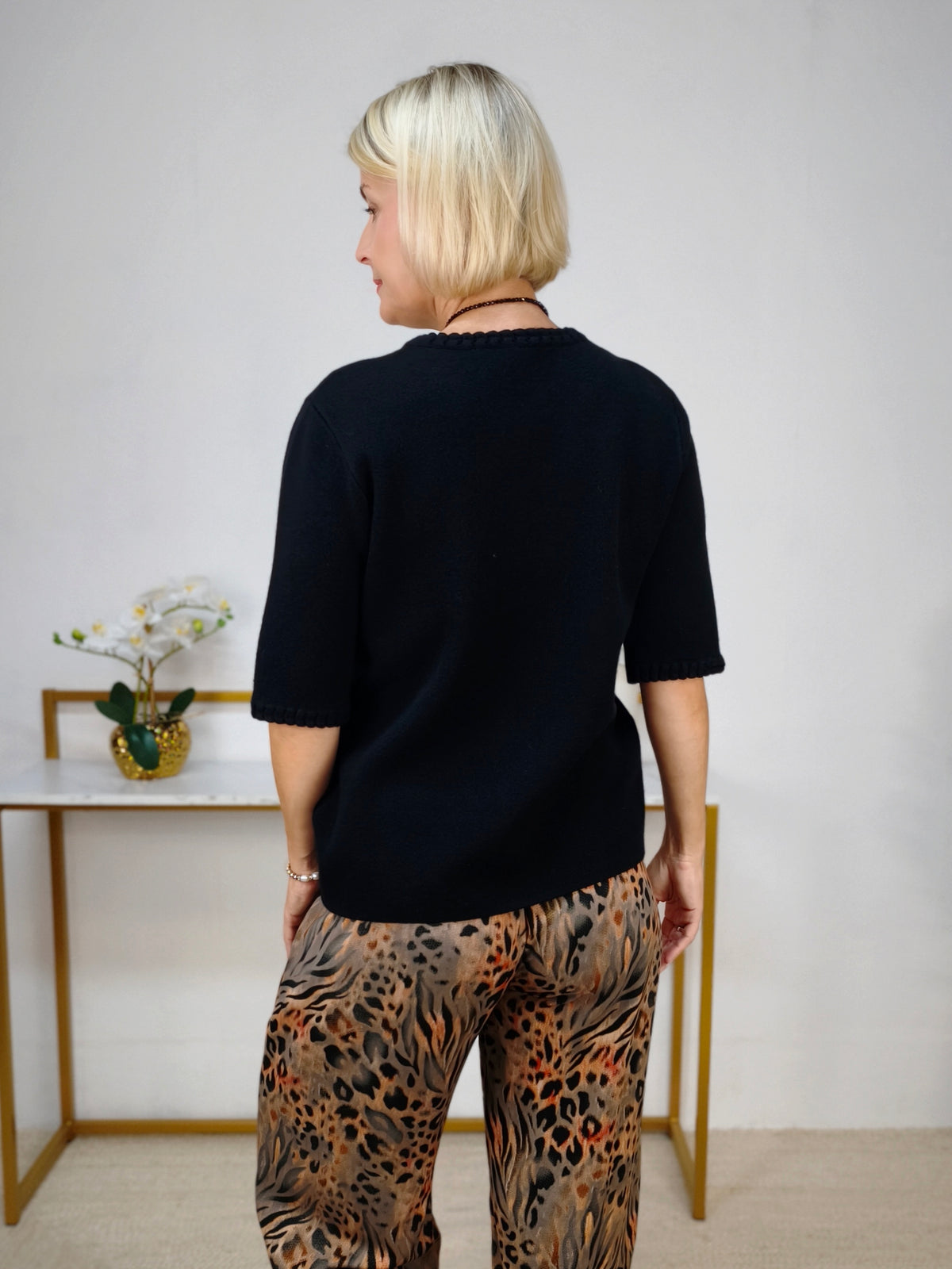 Kurzarm Pulli unifarben Schwarz (36-42)
