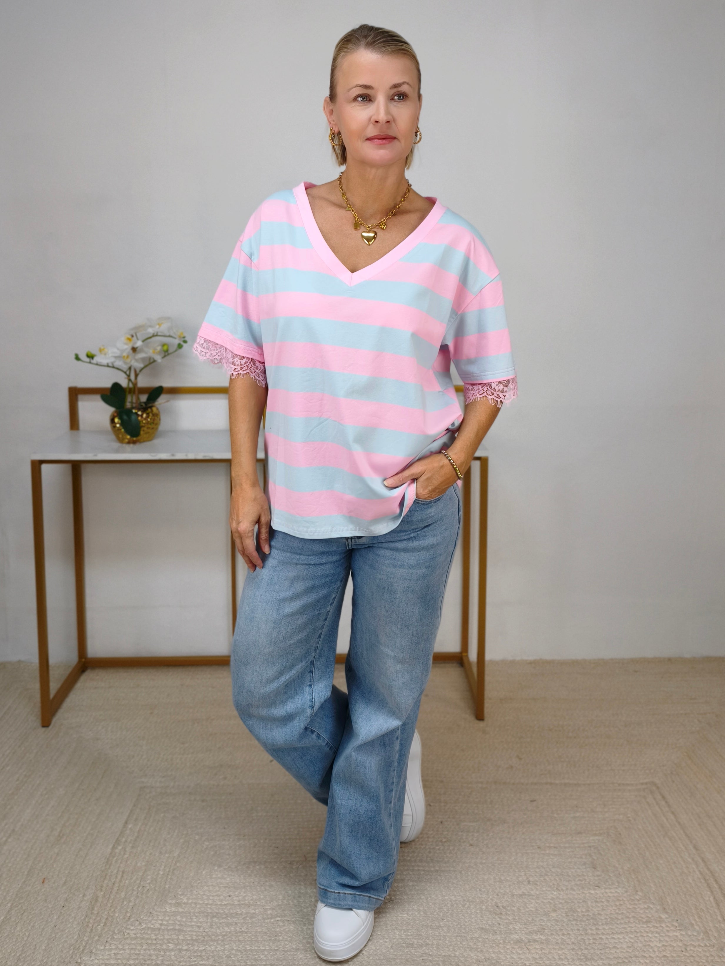 Shirt "Stripe" Rosa/Hellblau (38/40 & 42/44)