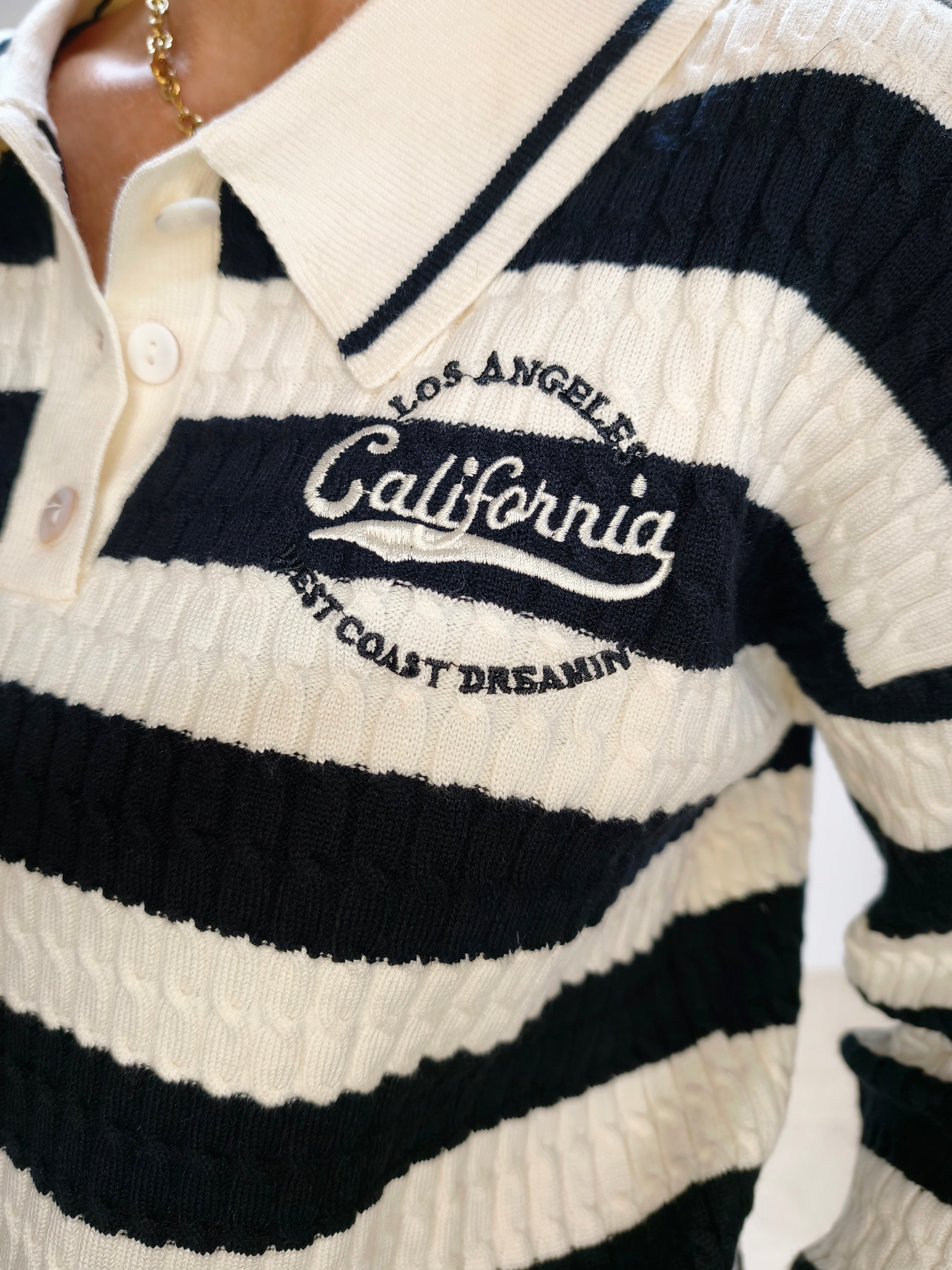 Pullover "California" gestreift im Polo Style Weiss/Schwarz (36-42)