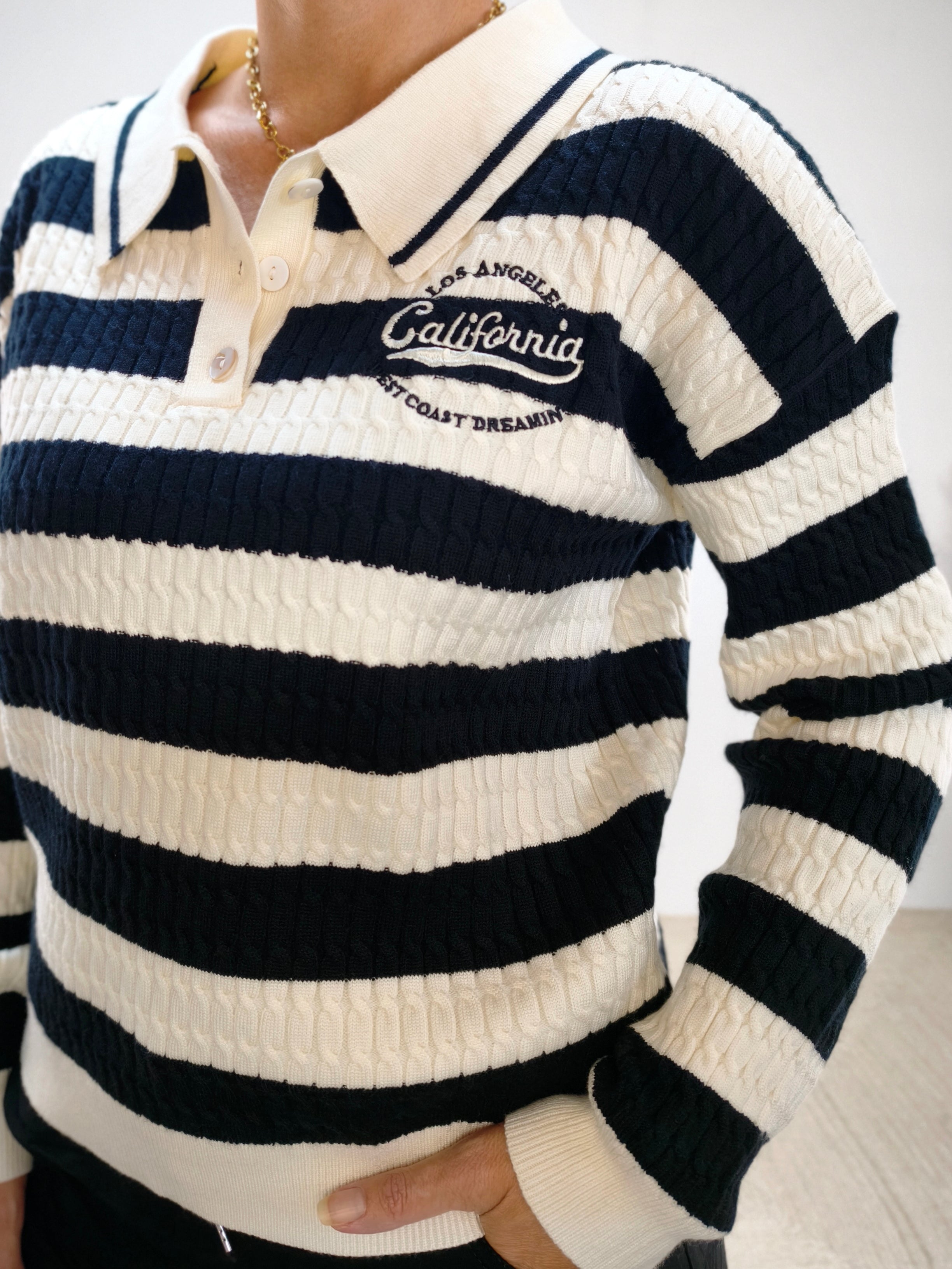Pullover "California" gestreift im Polo Style Weiss/Schwarz (36-42)