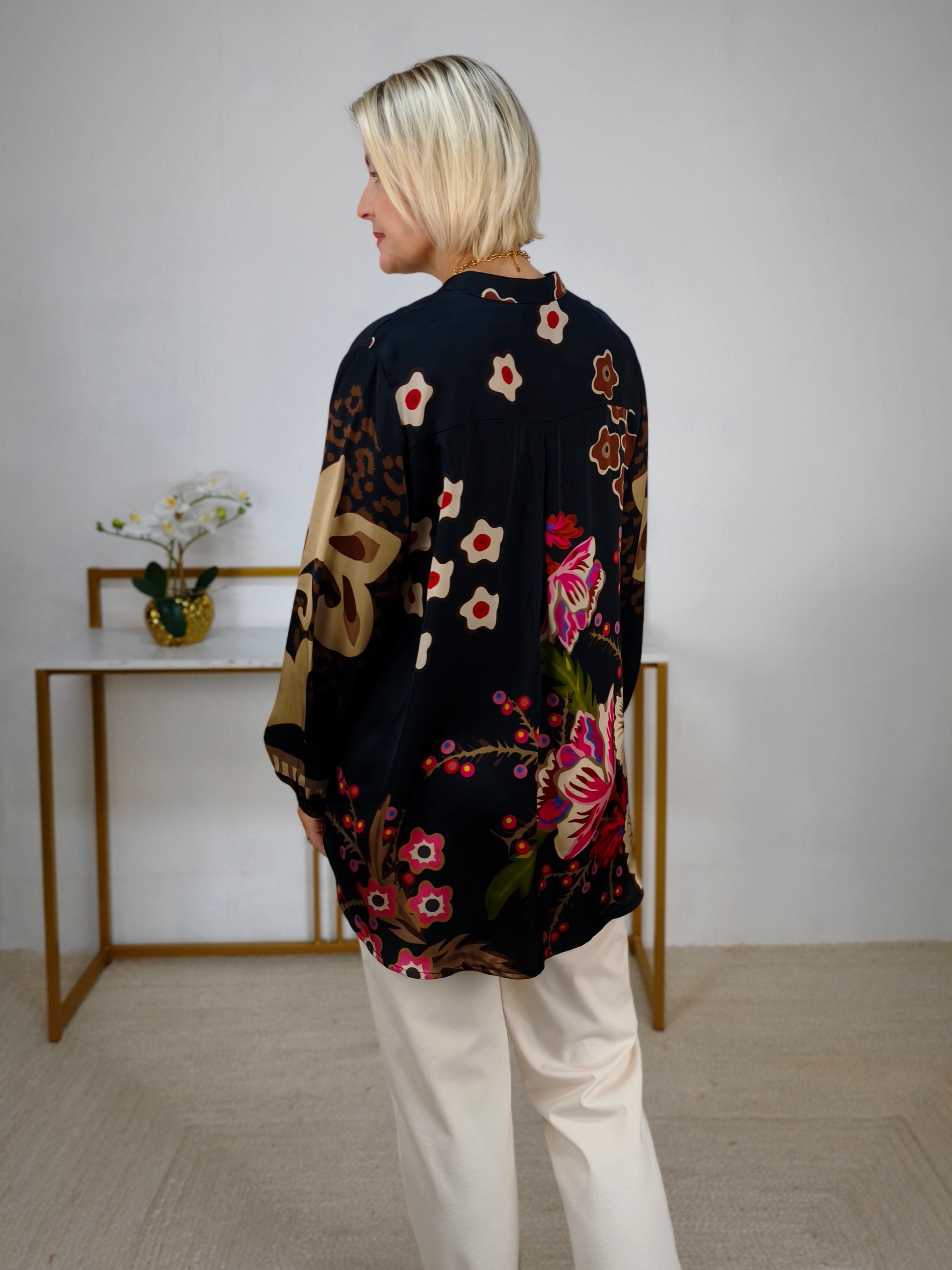 Bluse Schwarz Floral gemustert (36-42)