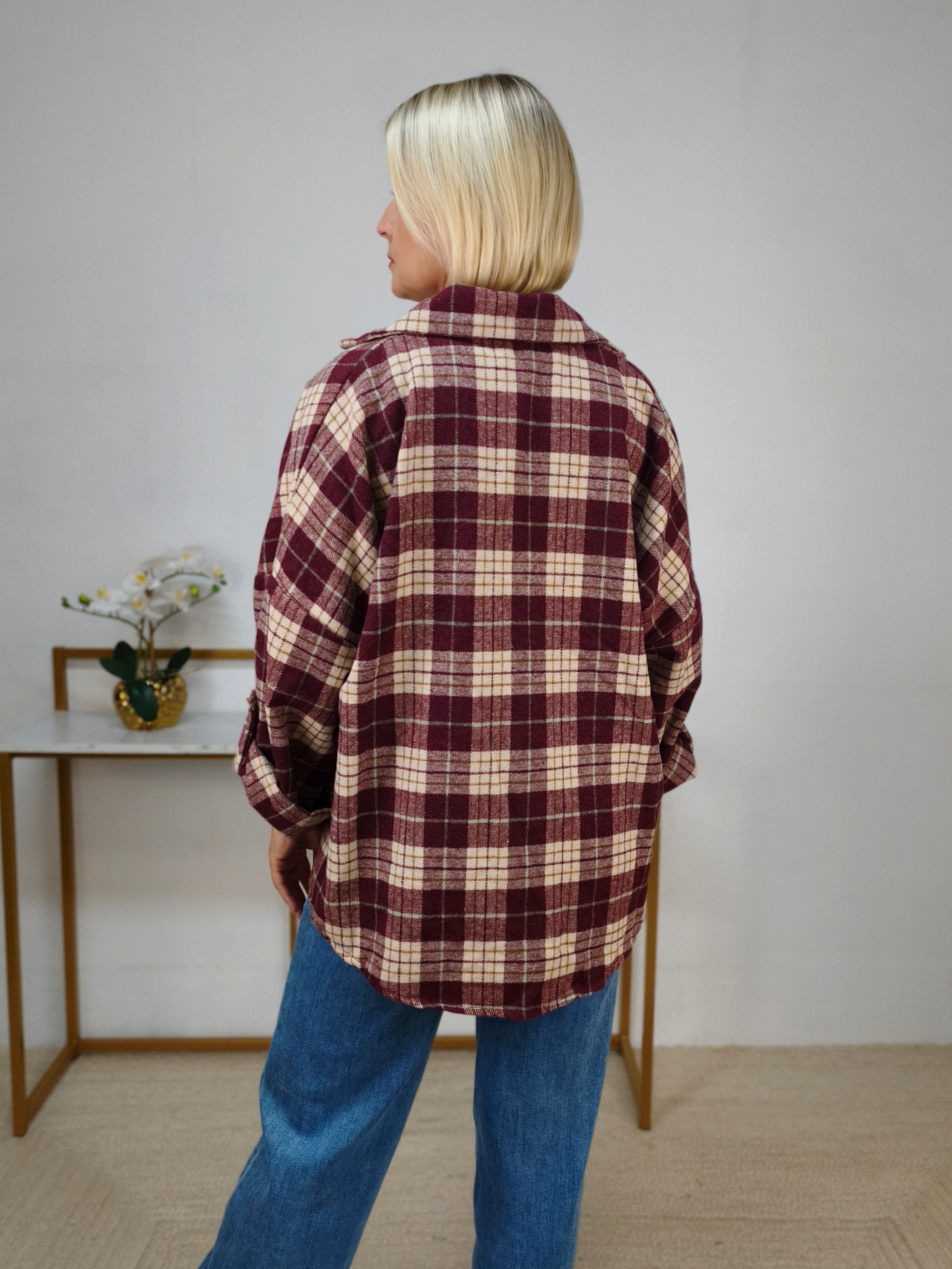 Lässiges Baumwoll - Karohemd Burgundy (38-44)