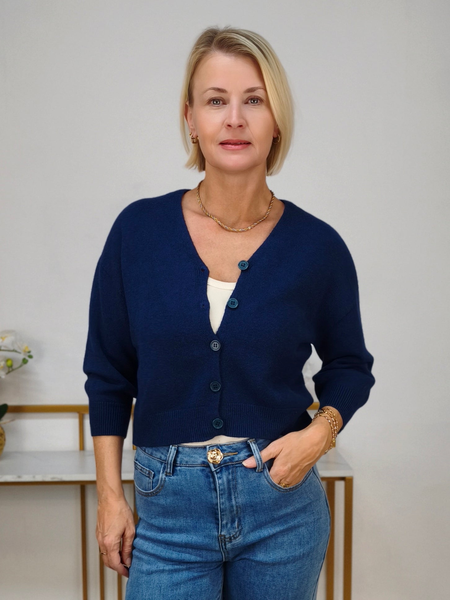 Strickjacke "Steffi" Uni Dunkelblau (36-40)