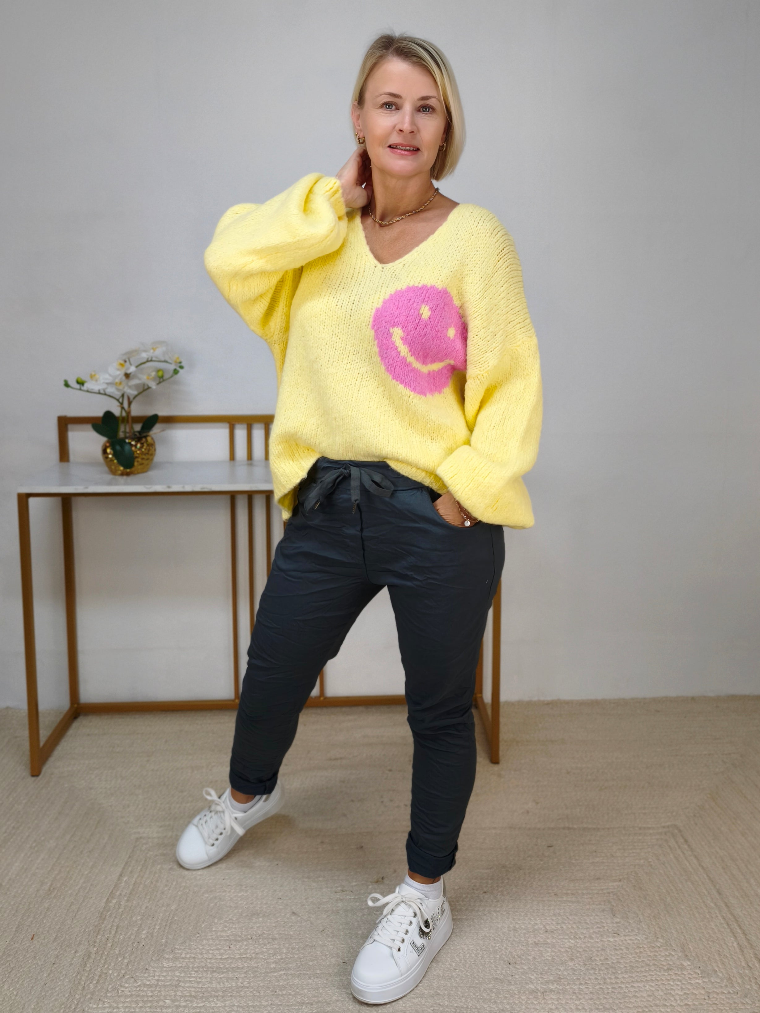 Weicher Oversize Pulli "All Good" gelb (38-44)