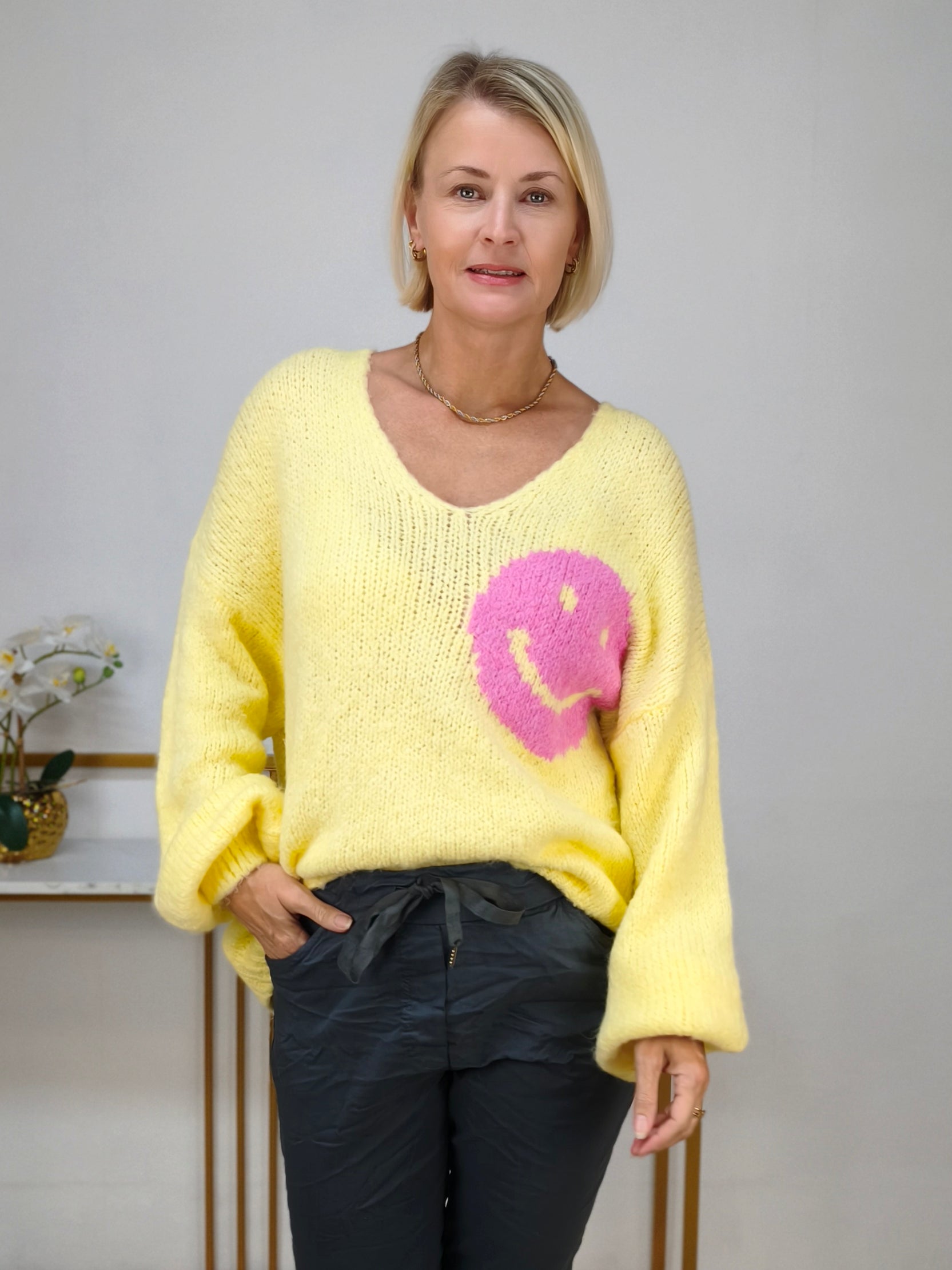 Weicher Oversize Pulli "All Good" gelb (38-44)