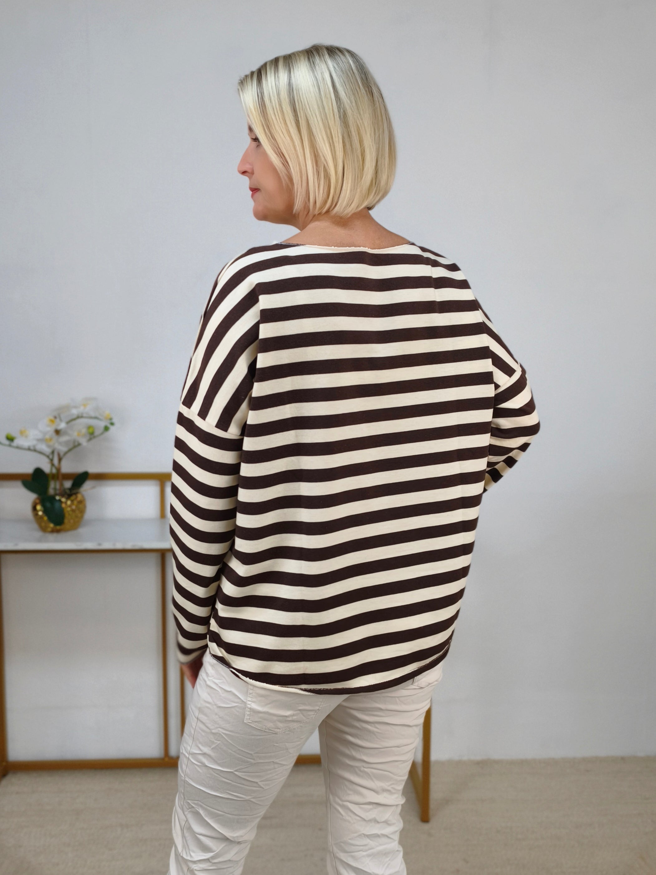 Baumwoll Langarm Shirt gestreift braun/beige (40-42/44)