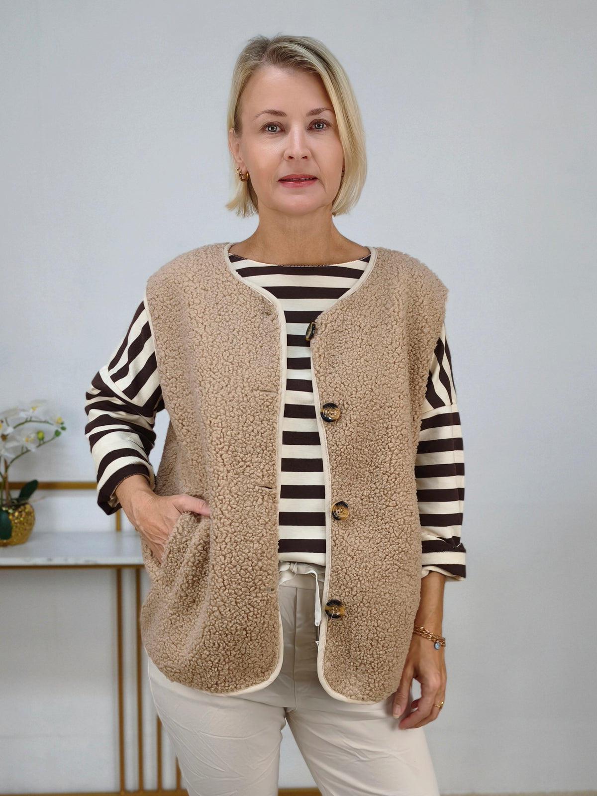 Teddy-Bouclé Weste beige (38-44)