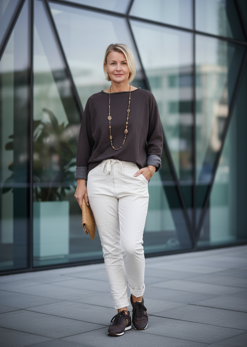 Einfarbiges Sweatshirt aus Baumwolle coffee (40-44)
