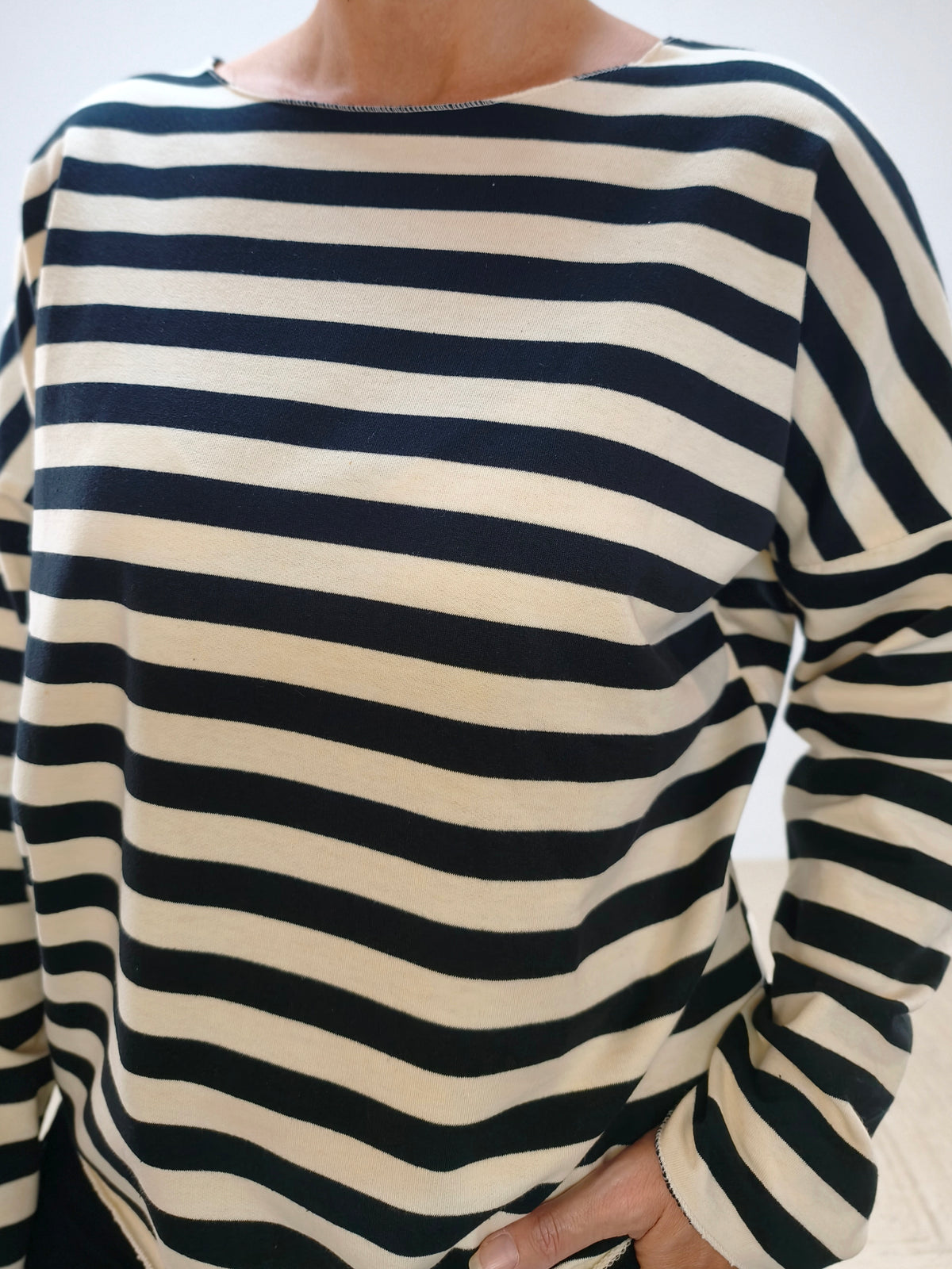 Baumwoll Langarm Shirt gestreift schwarz/wollweiß (40-42/44)