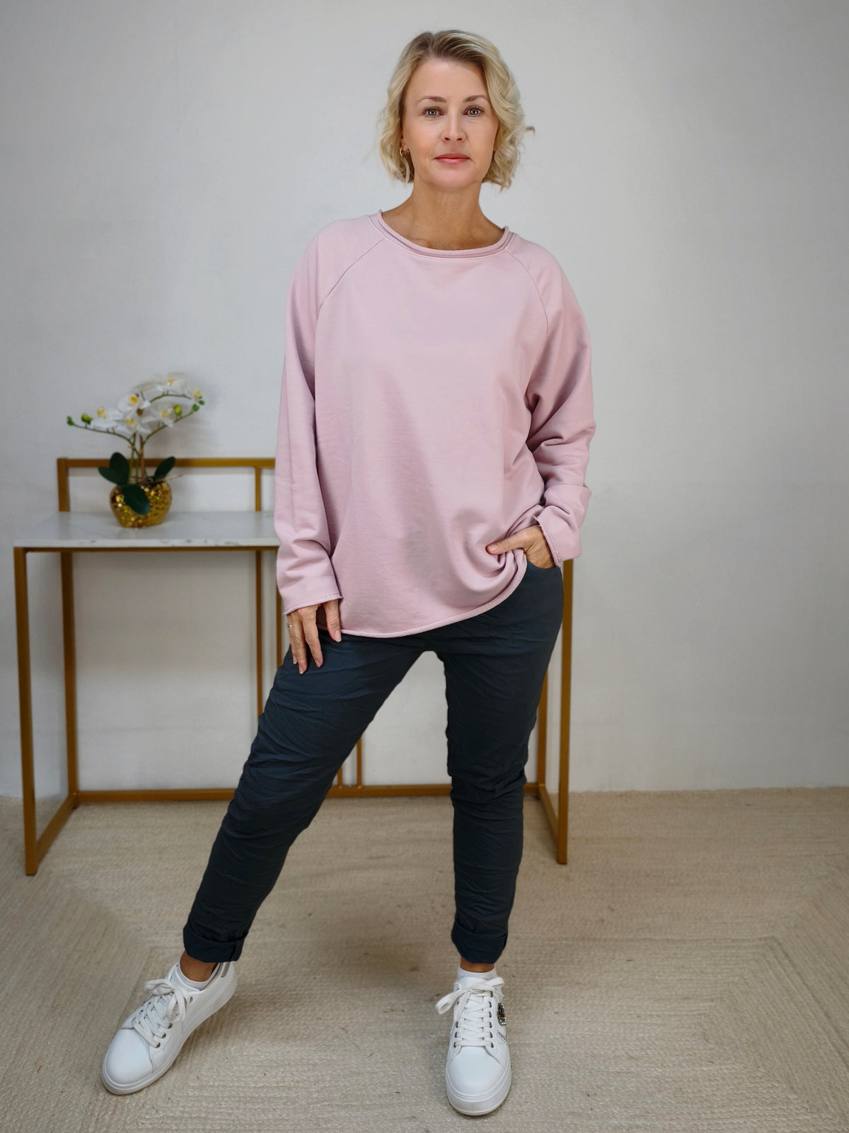 Einfarbiges Sweatshirt aus Baumwolle altrosa (40-44)