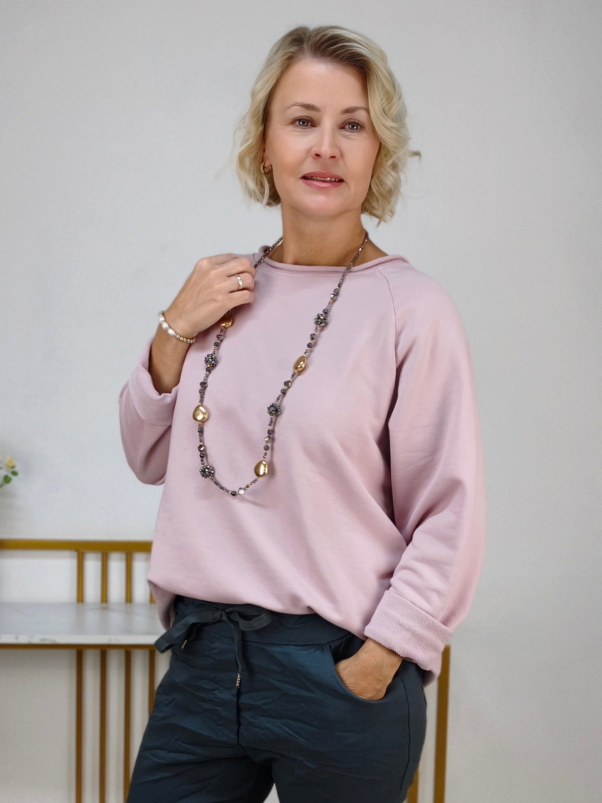 Einfarbiges Sweatshirt aus Baumwolle altrosa (40-44)