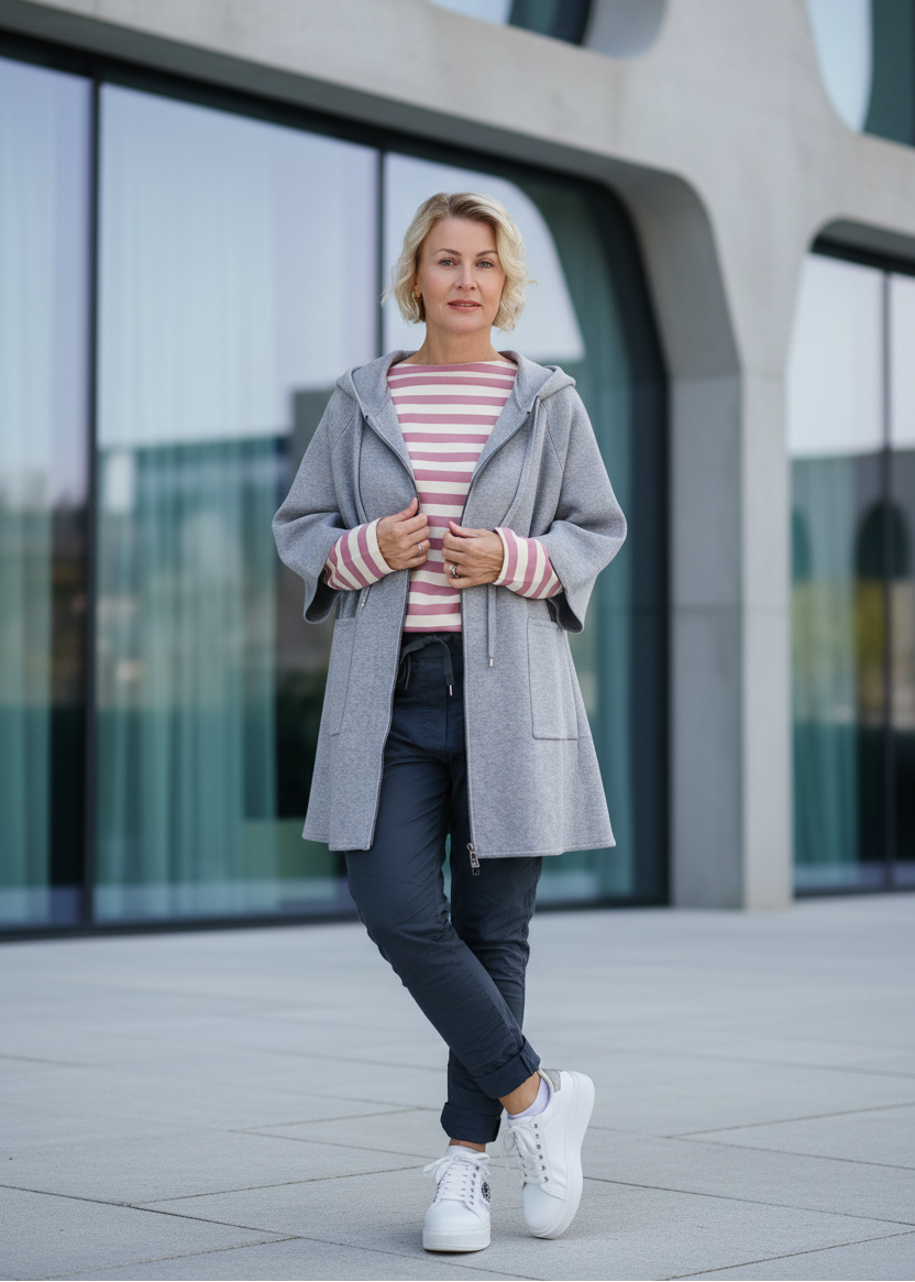 Baumwoll Langarm Shirt gestreift altrosa/wollweiß (40-42/44)
