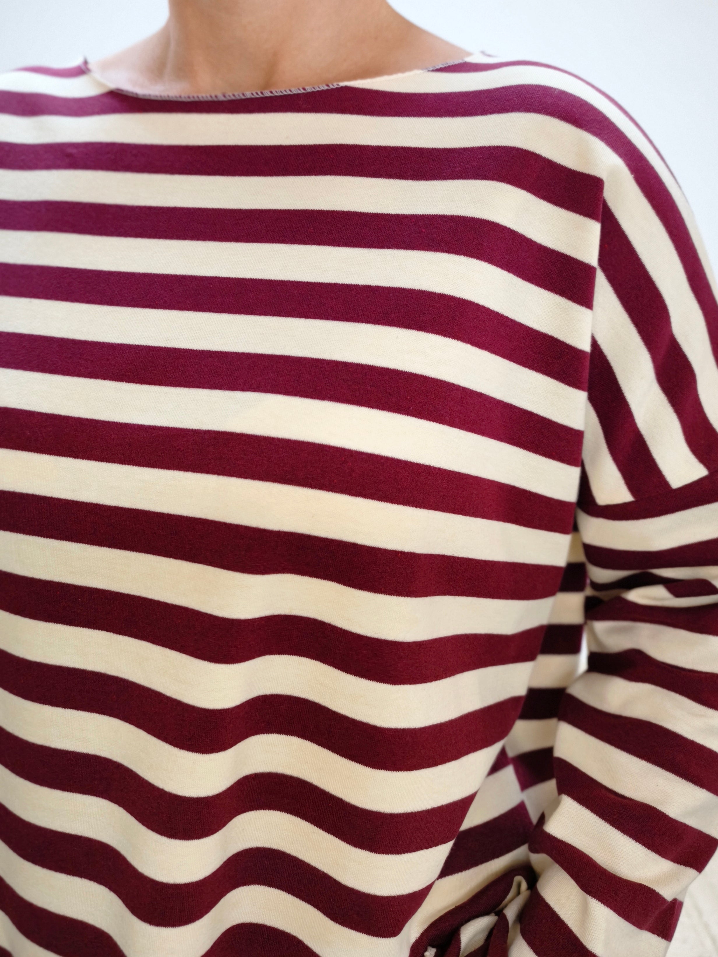 Baumwoll Langarm Shirt gestreift burgundy/wollweiss (40-42/44)