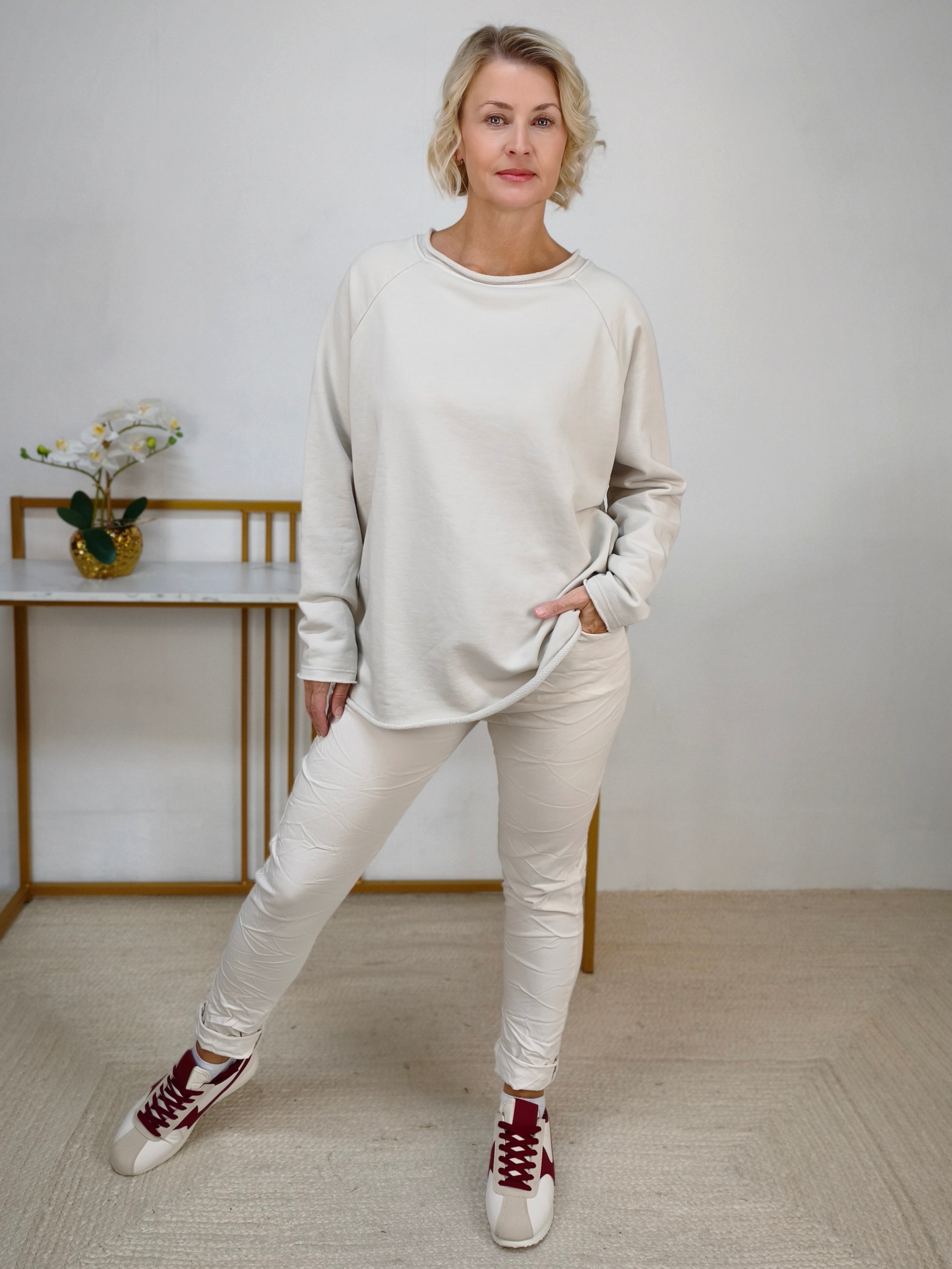 Einfarbiges Sweatshirt aus Baumwolle Beige (40-44)