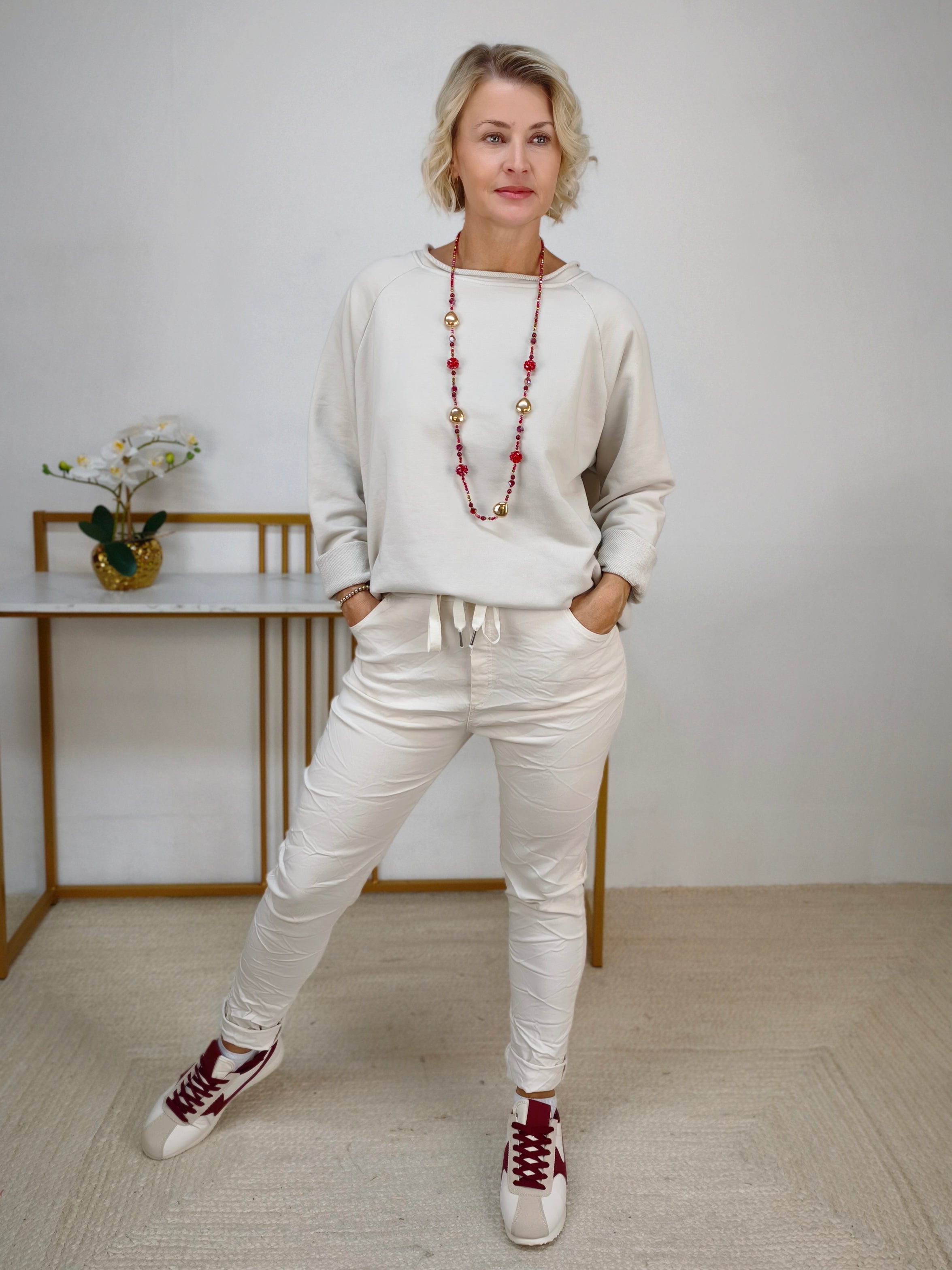 Einfarbiges Sweatshirt aus Baumwolle Beige (40-44)