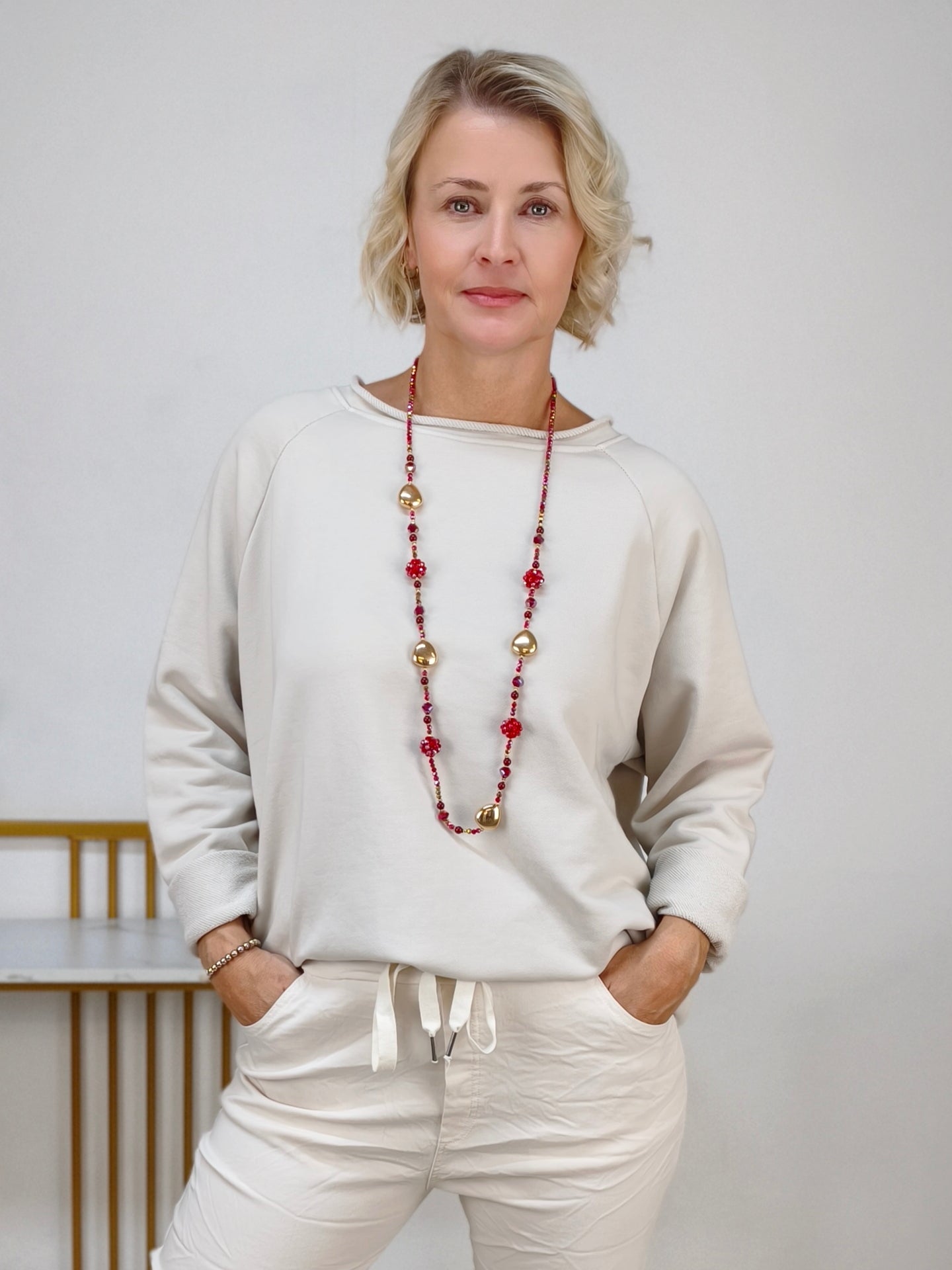 Einfarbiges Sweatshirt aus Baumwolle Beige (40-44)