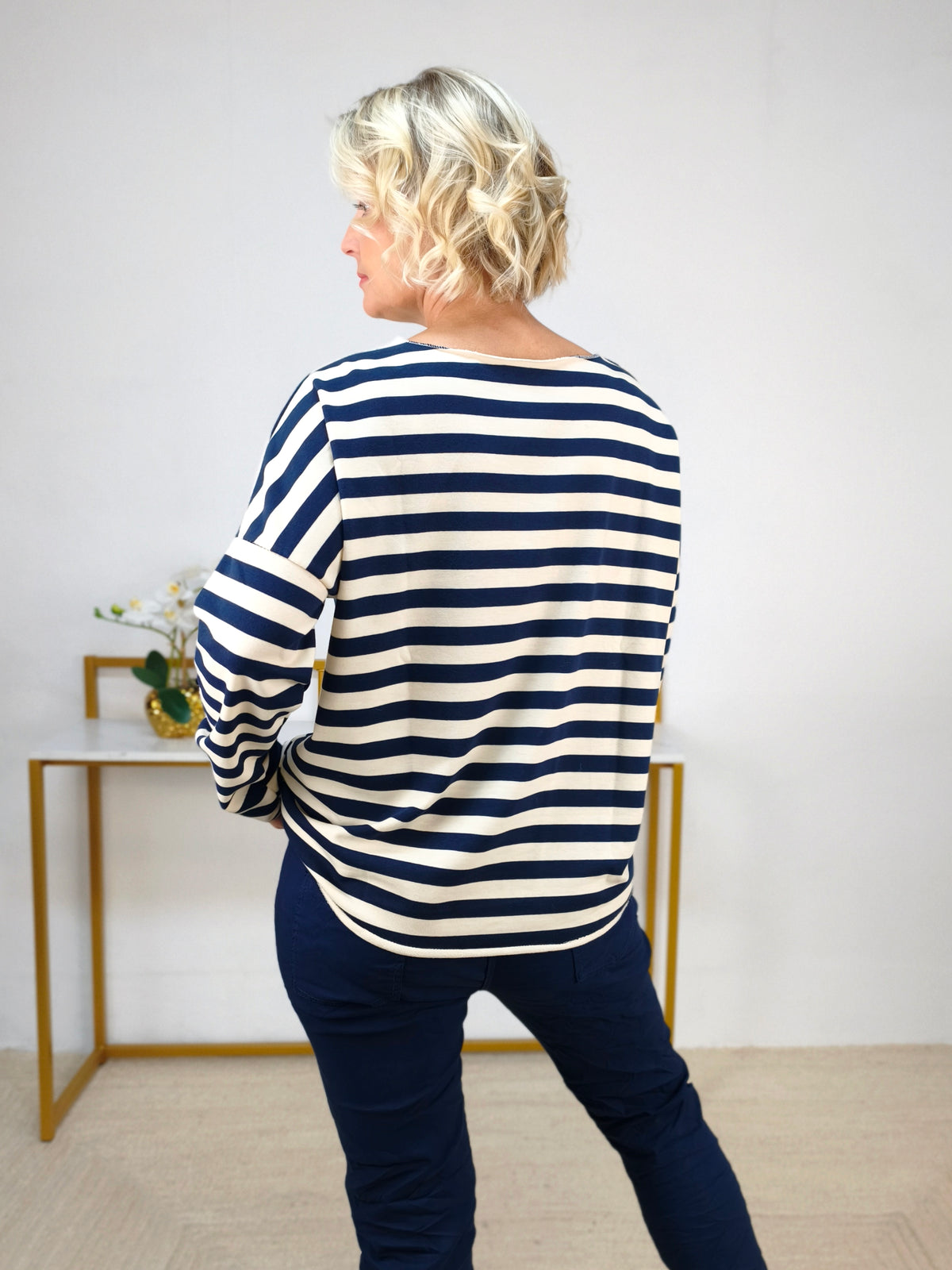 Baumwoll Langarm Shirt gestreift dunkelblau/wollweiss (40-42/44)