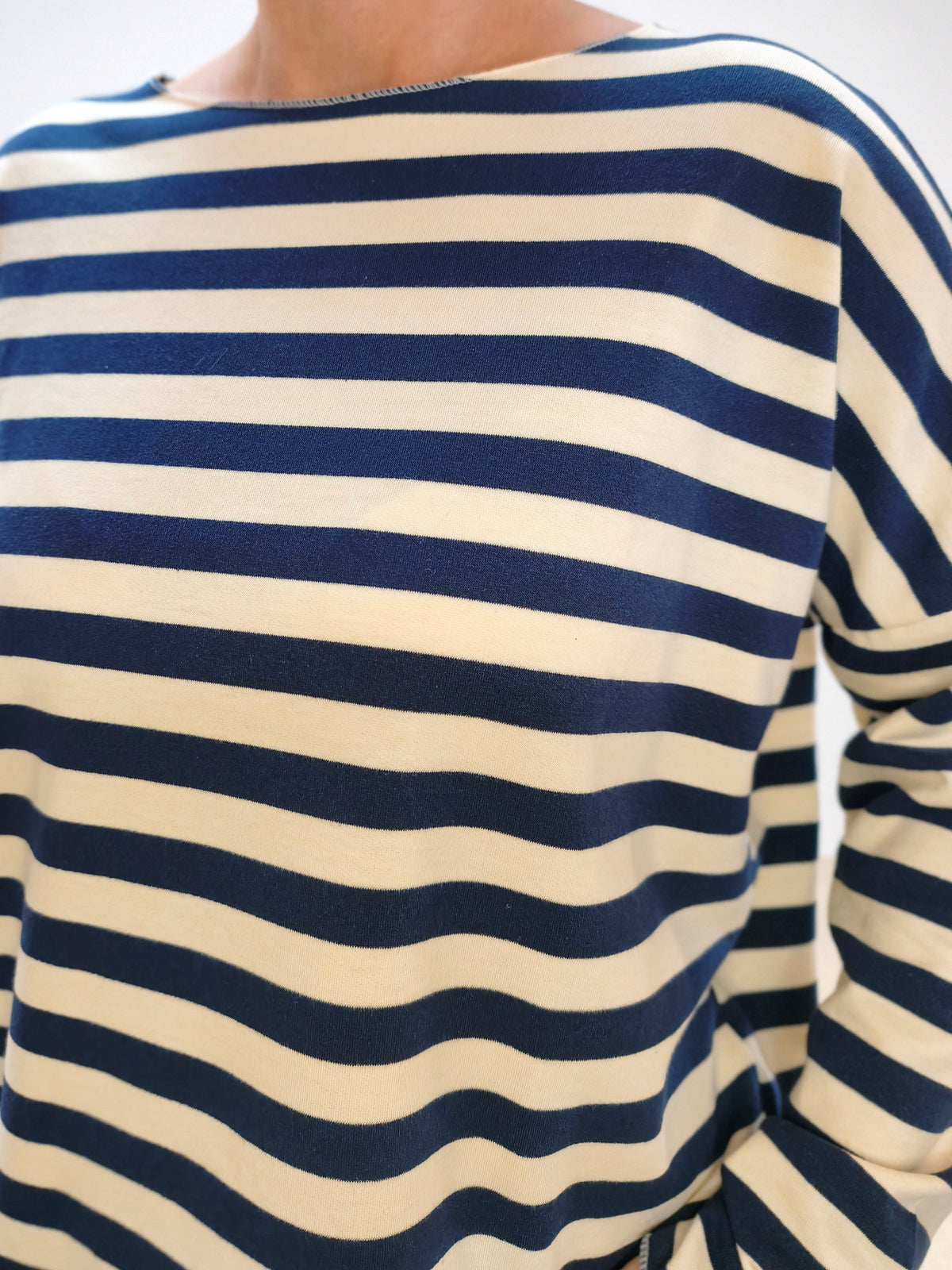 Baumwoll Langarm Shirt gestreift dunkelblau/wollweiss (40-42/44)