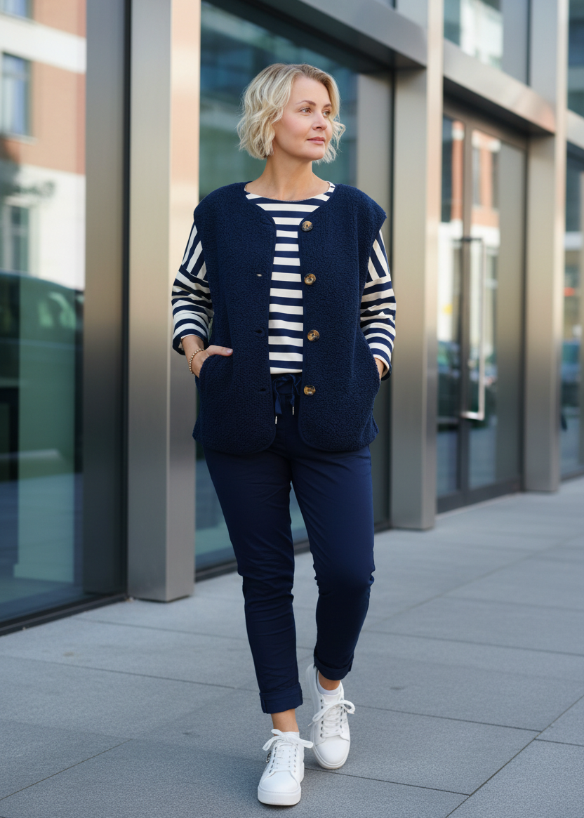 Baumwoll Langarm Shirt gestreift dunkelblau/wollweiss (40-42/44)
