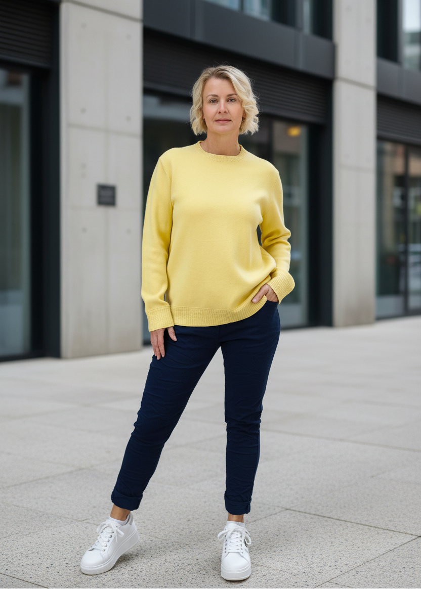 Feinstrick Pullover unifarben in Buttergelb (38-42)