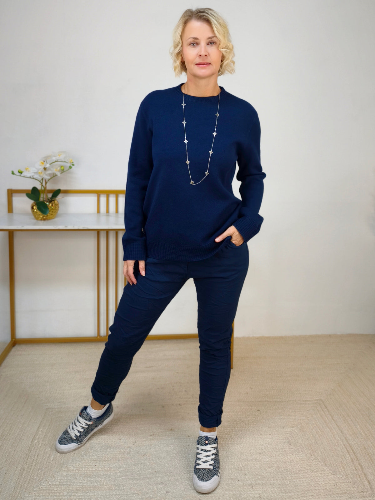 Feinstrick Pullover unifarben in dunkelblau (38-42)