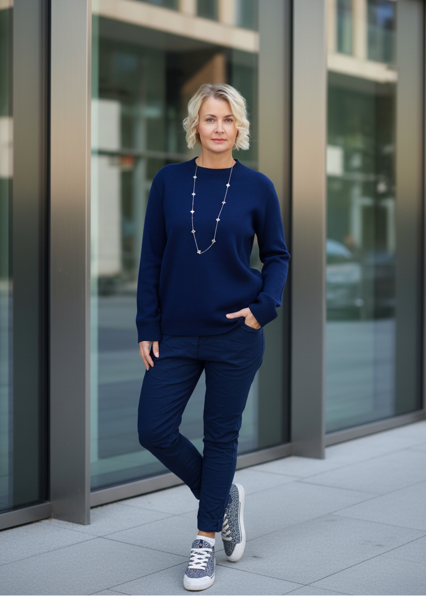 Feinstrick Pullover unifarben in dunkelblau (38-42)