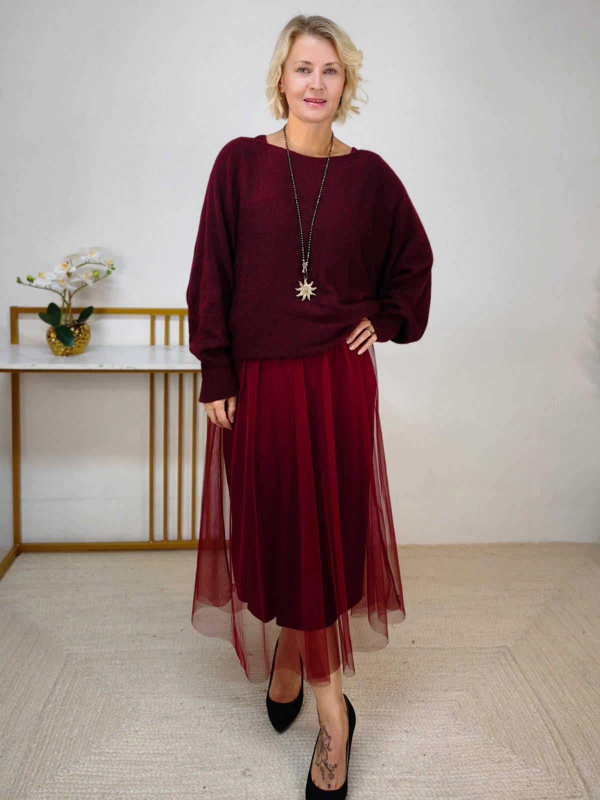 Kleid mit Pullover in Burgundy (36-40/42)