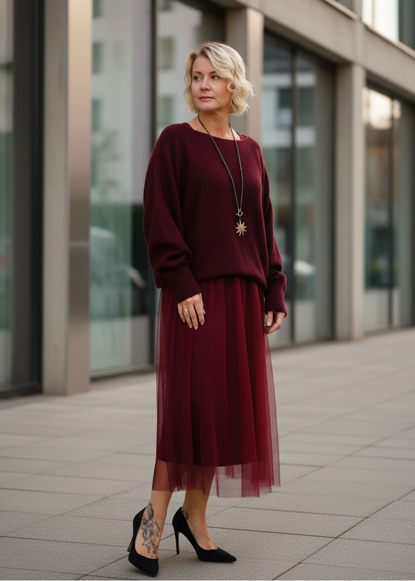 Kleid mit Pullover in Burgundy (36-40/42)
