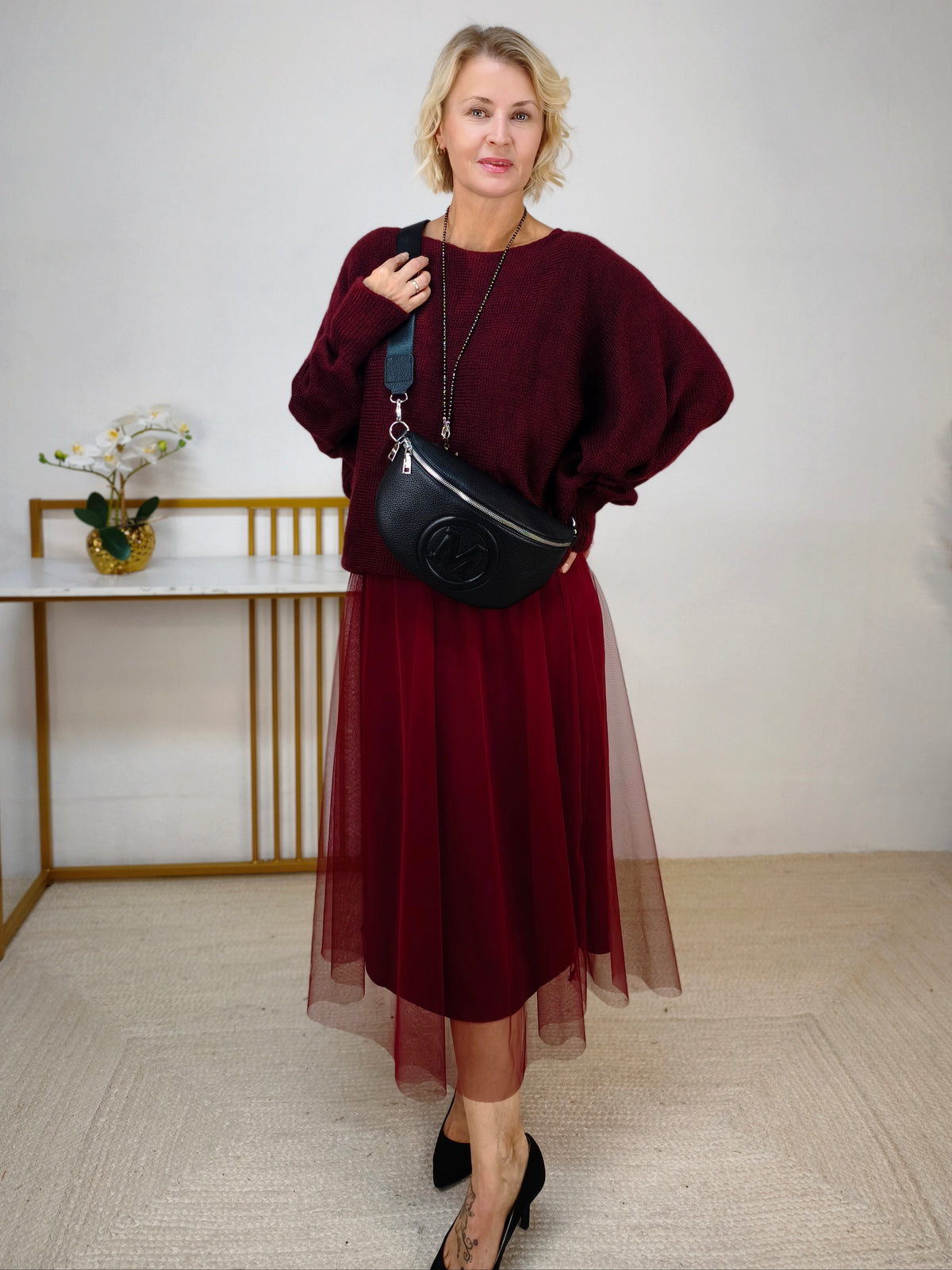 Kleid mit Pullover in Burgundy (36-40/42)