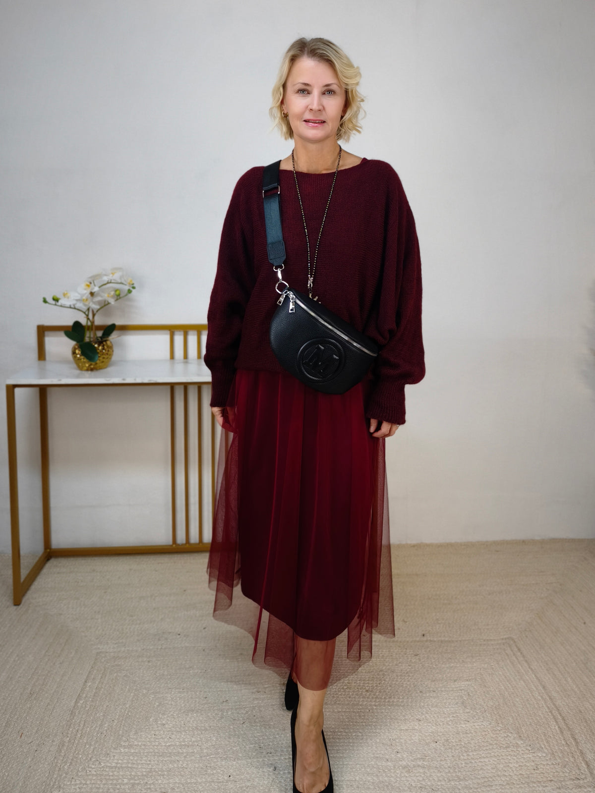 Kleid mit Pullover in Burgundy (36-40/42)