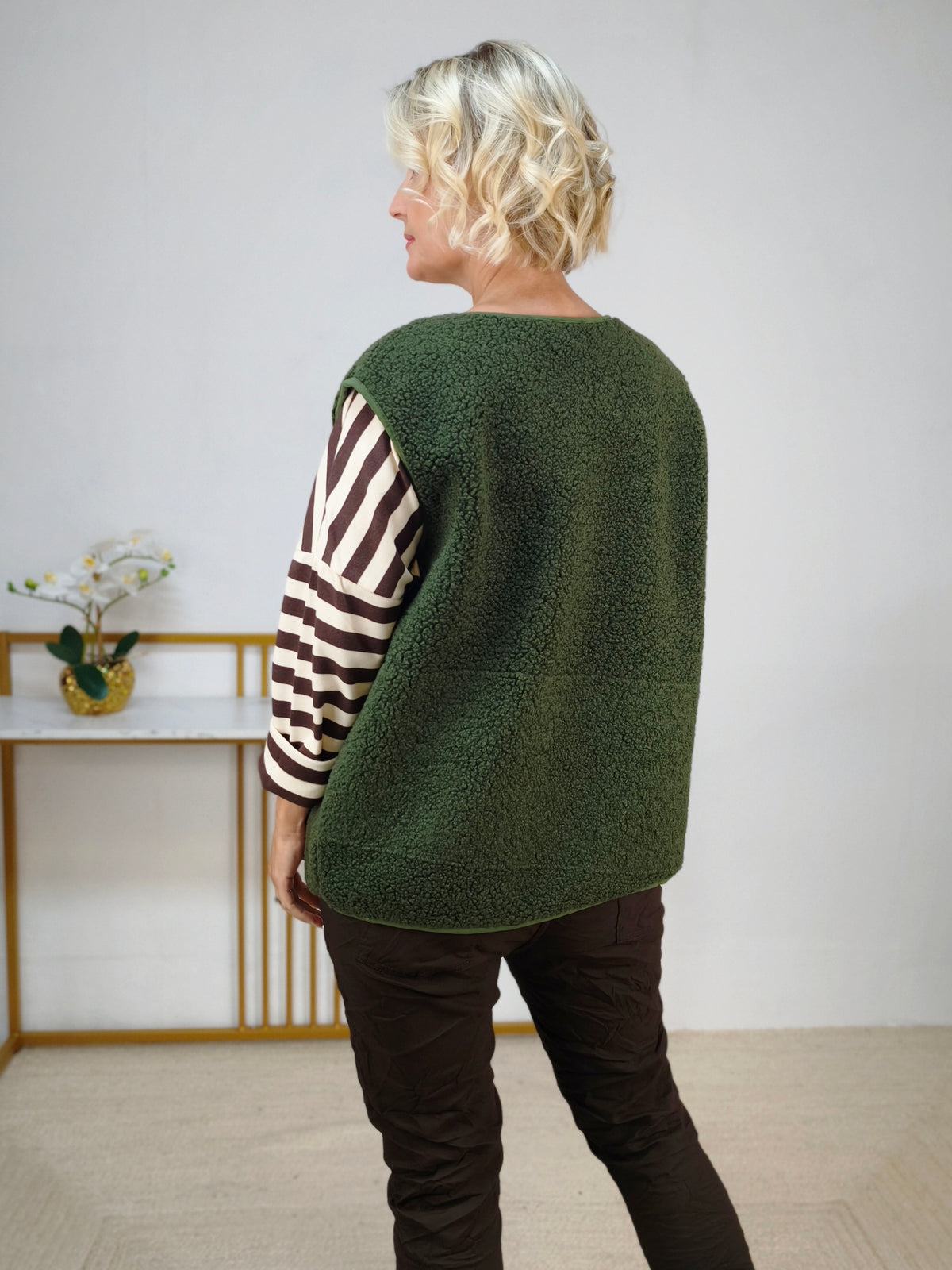 Teddy-Bouclé Weste Olive (38-42/44)