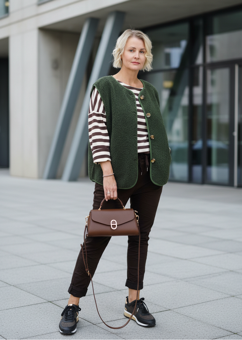 Teddy-Bouclé Weste Olive (38-42/44)