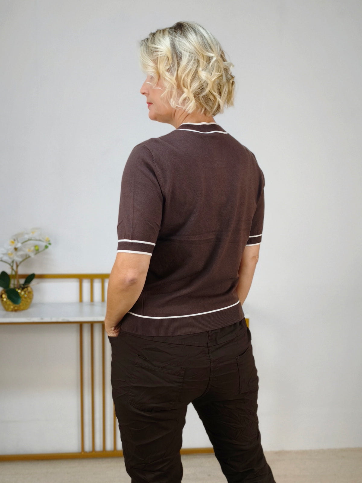 Kurzarm Pulli unifarben Schokobraun (36-42)
