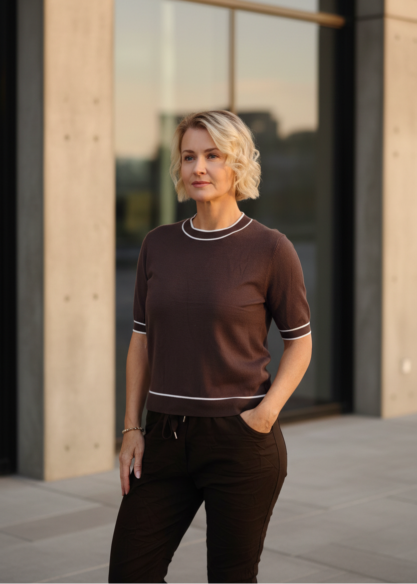 Kurzarm Pulli unifarben Schokobraun (36-42)