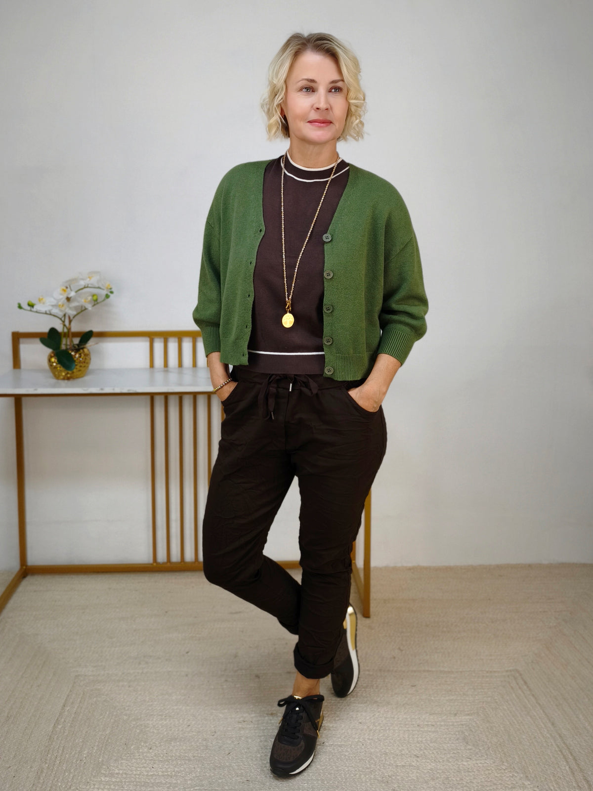 Kurzarm Pulli unifarben Schokobraun (36-42)