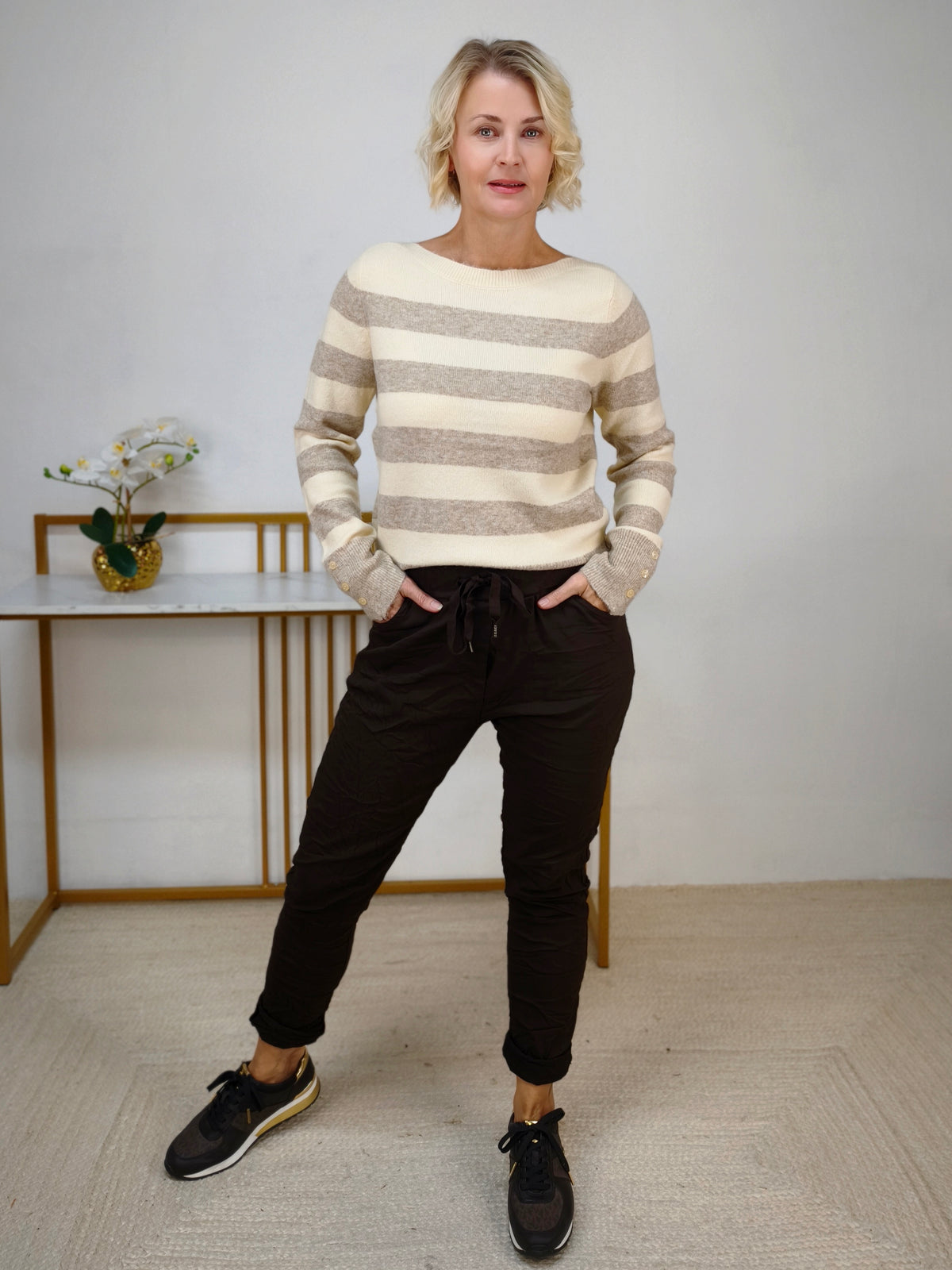 Übergangspullover gestreift in Beige/Camel (36-42)