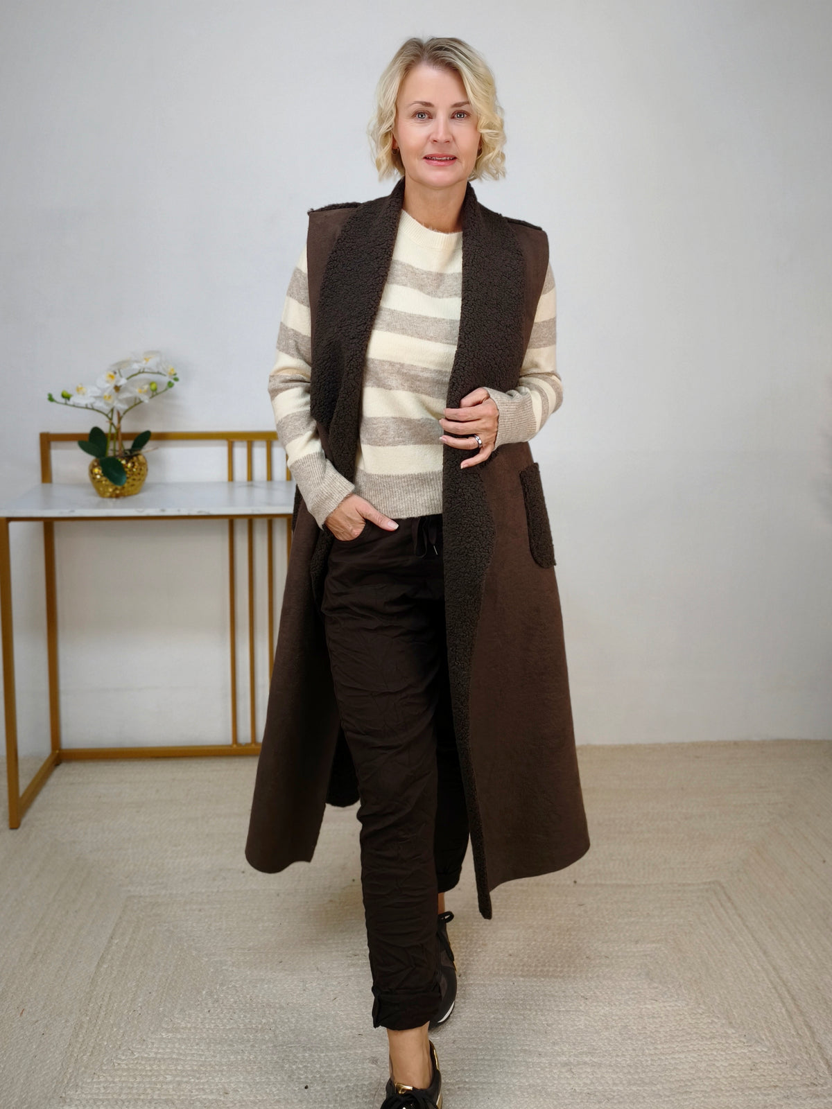 Übergangspullover gestreift in Beige/Camel (36-42)