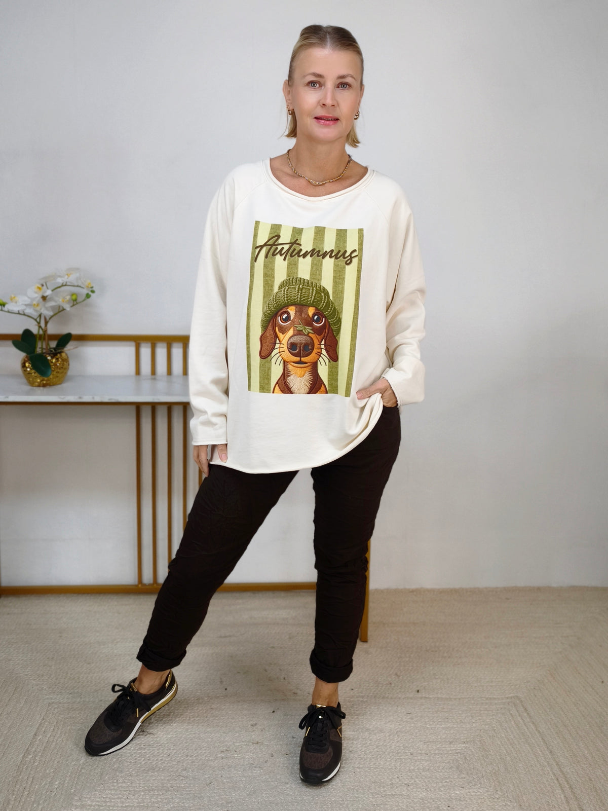 Sweatshirt "Dog" aus Baumwolle Creme (40-44)