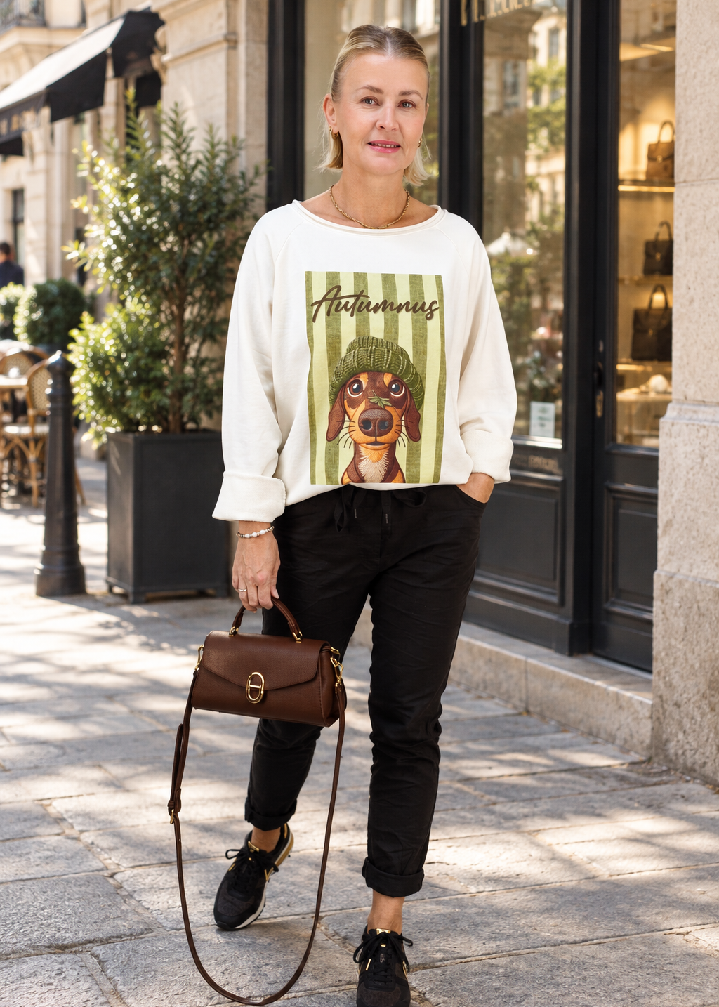 Sweatshirt "Dog" aus Baumwolle Creme (40-44)
