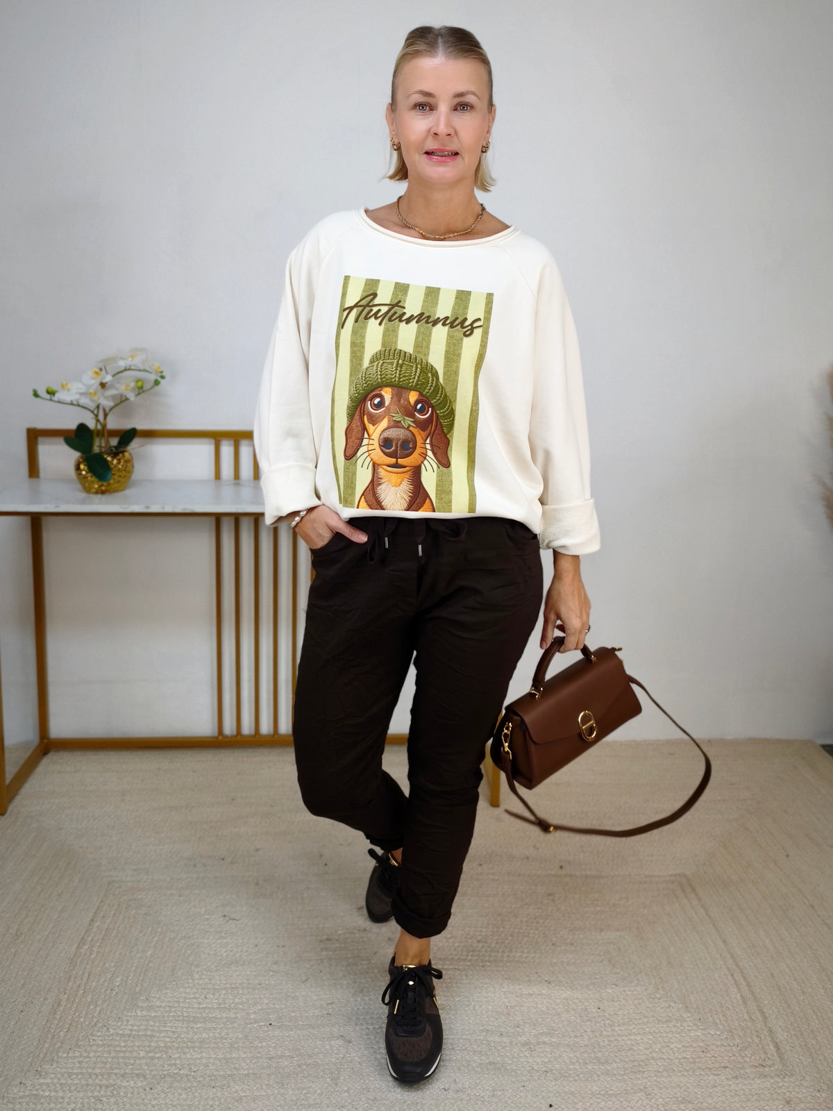Sweatshirt "Dog" aus Baumwolle Creme (40-44)