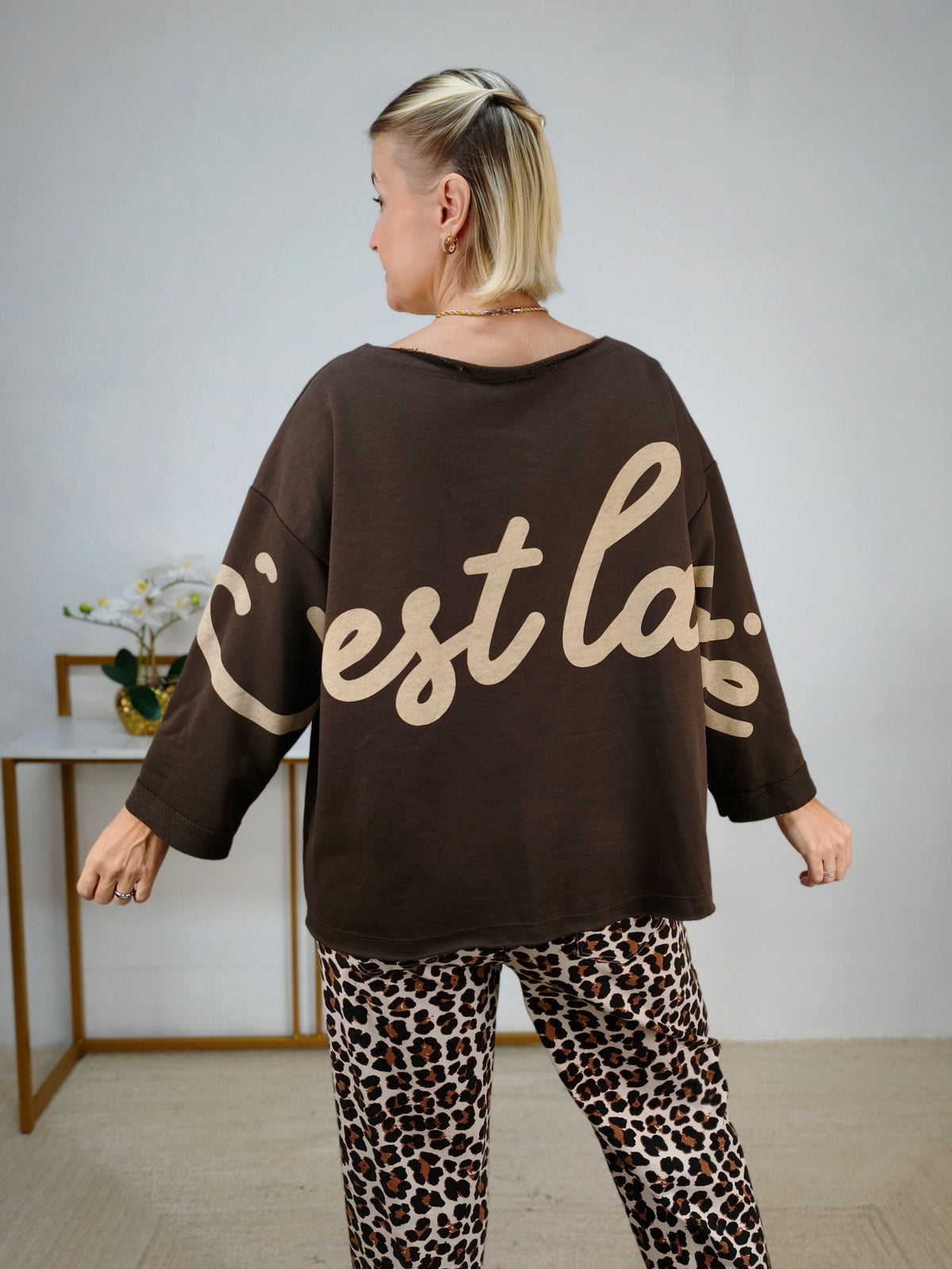 Sweatshirt "C'est la vie" aus Baumwolle Dunkelbraun (40-44)