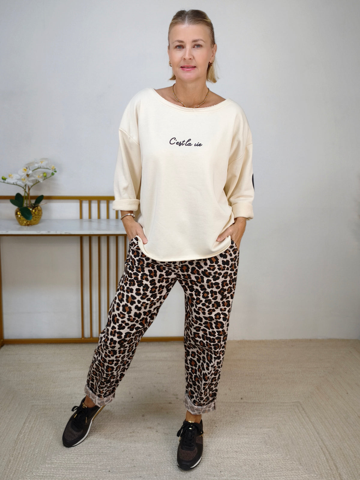 Sweatshirt "C'est la vie" aus Baumwolle Creme (40-44)