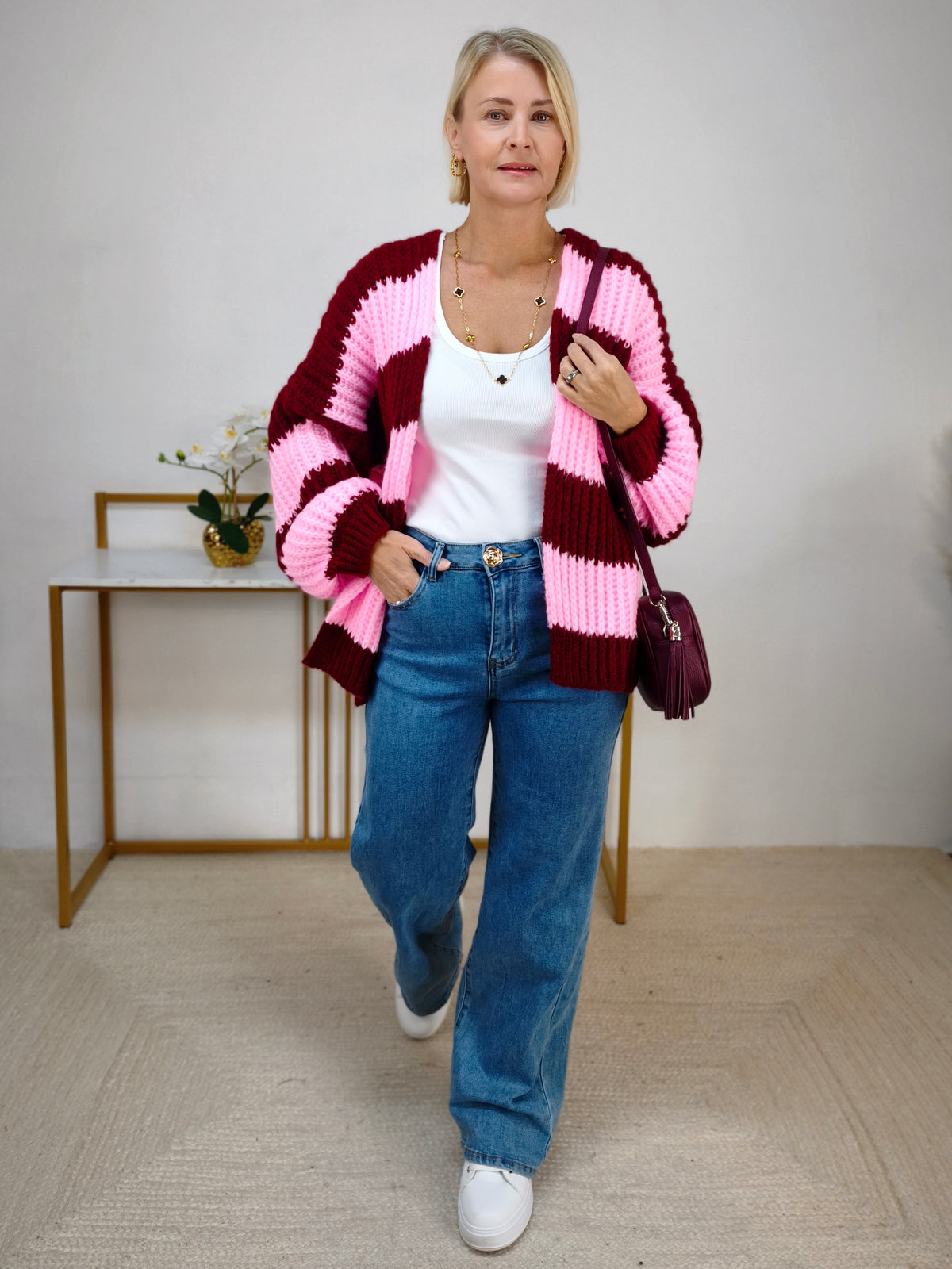 Warme Strickjacke gestreift (38-44)