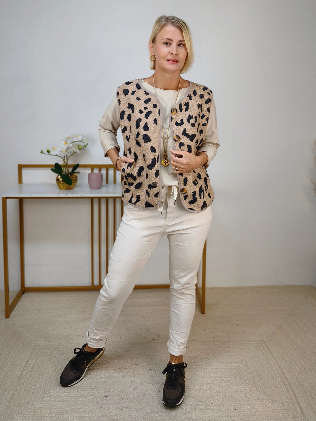 Langarm Baumwolle Shirt einfarbig Beige (40-42/44)