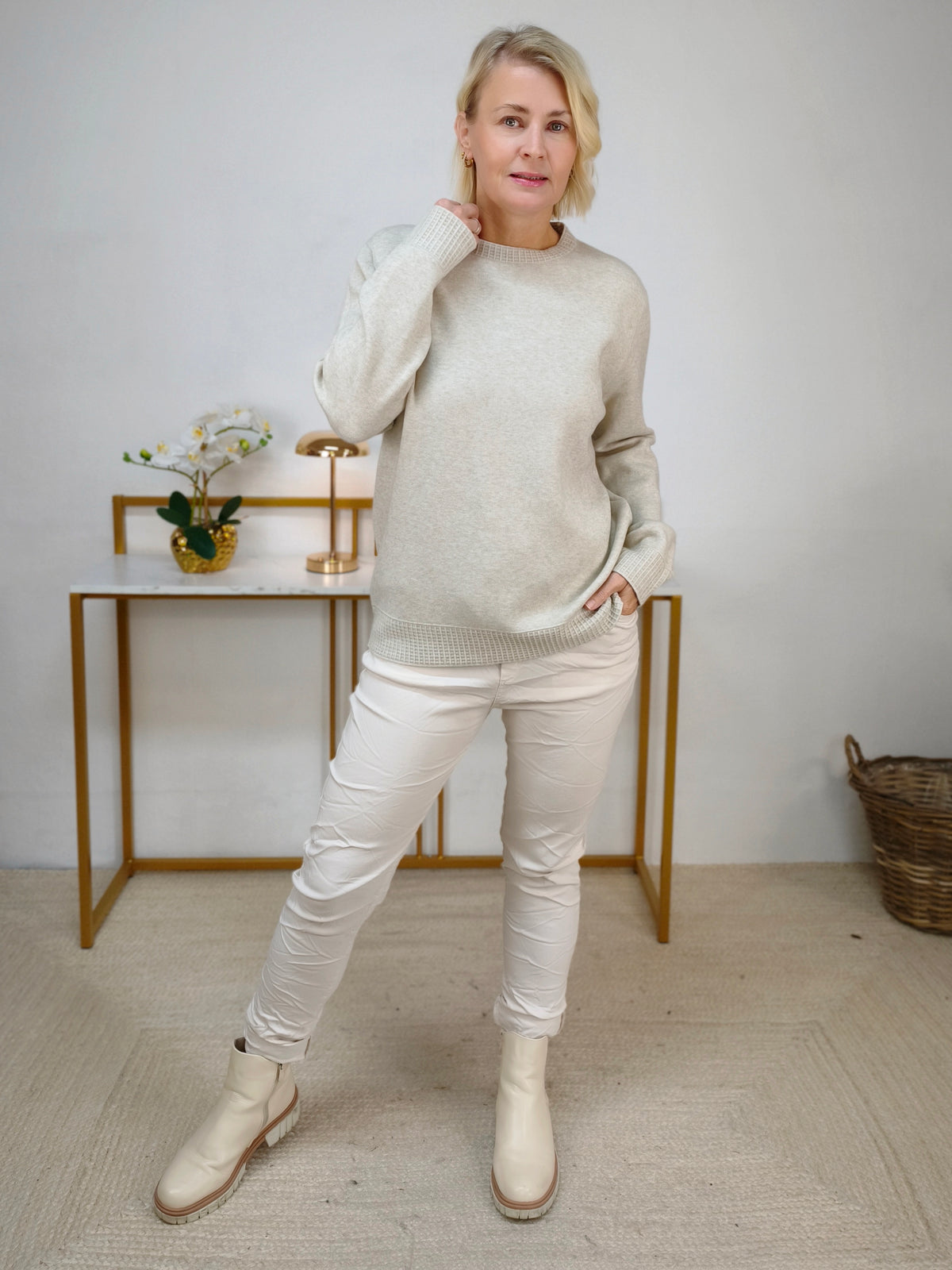 Feinstrick Pullover unifarben in Beige (38-42)