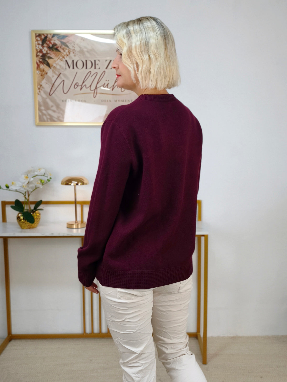 Feinstrick Pullover unifarben in Burgundy (38-42)