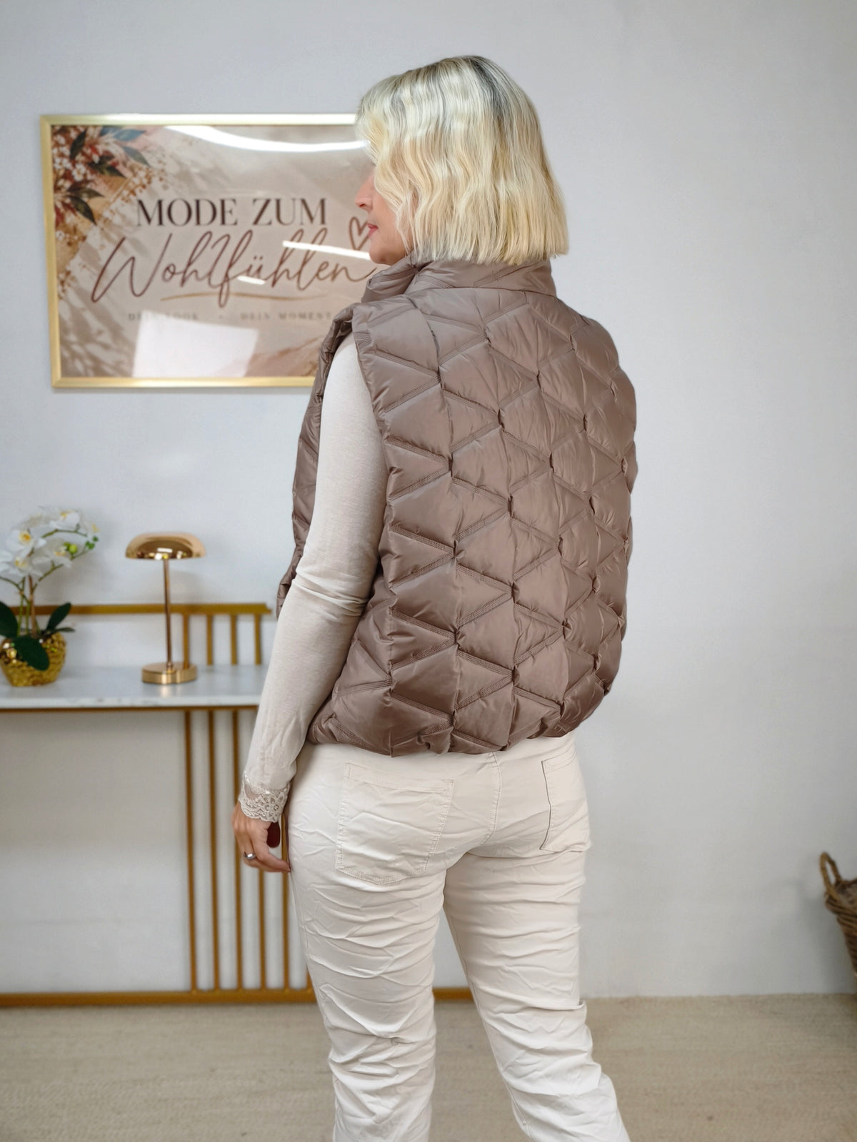 Kurzweste gesteppt Taupe (36-42)