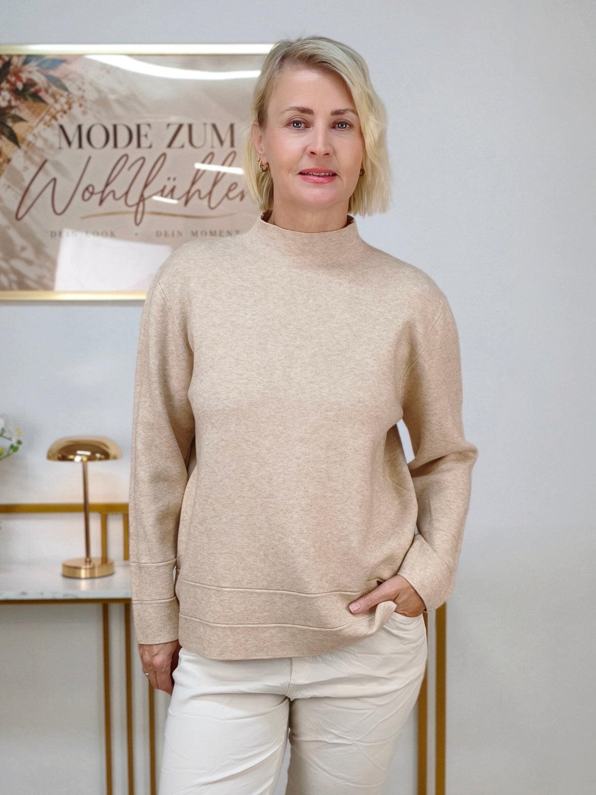 Feinstrick Pullover unifarben in Light Camel (38-42)